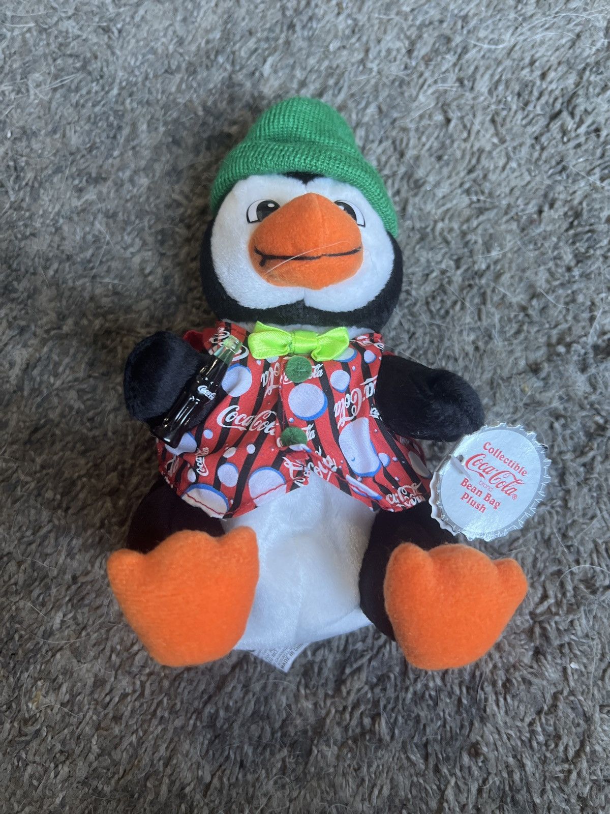 Coca Cola 1999 Coca-Cola Penguin In Striped Vest Bean Bag Plush Size ONE SIZE - 1 Thumbnail
