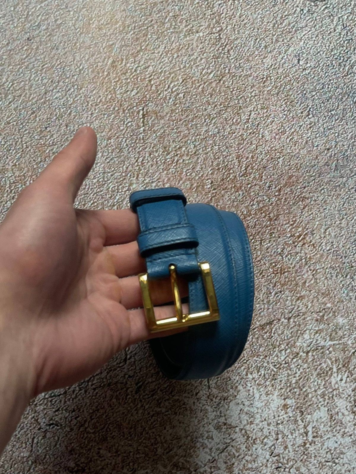 Prada Saffiano Leather Belt – Navy Blue / Gold Buckle