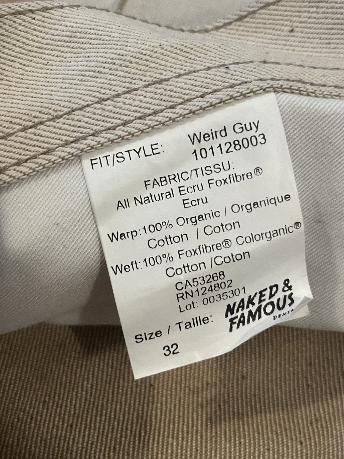 Naked & Famous FoxFibre x Naked & Famous Denim Ecru Selvedge Weird Guy 32 Size US 32 / EU 48 - 6 Thumbnail