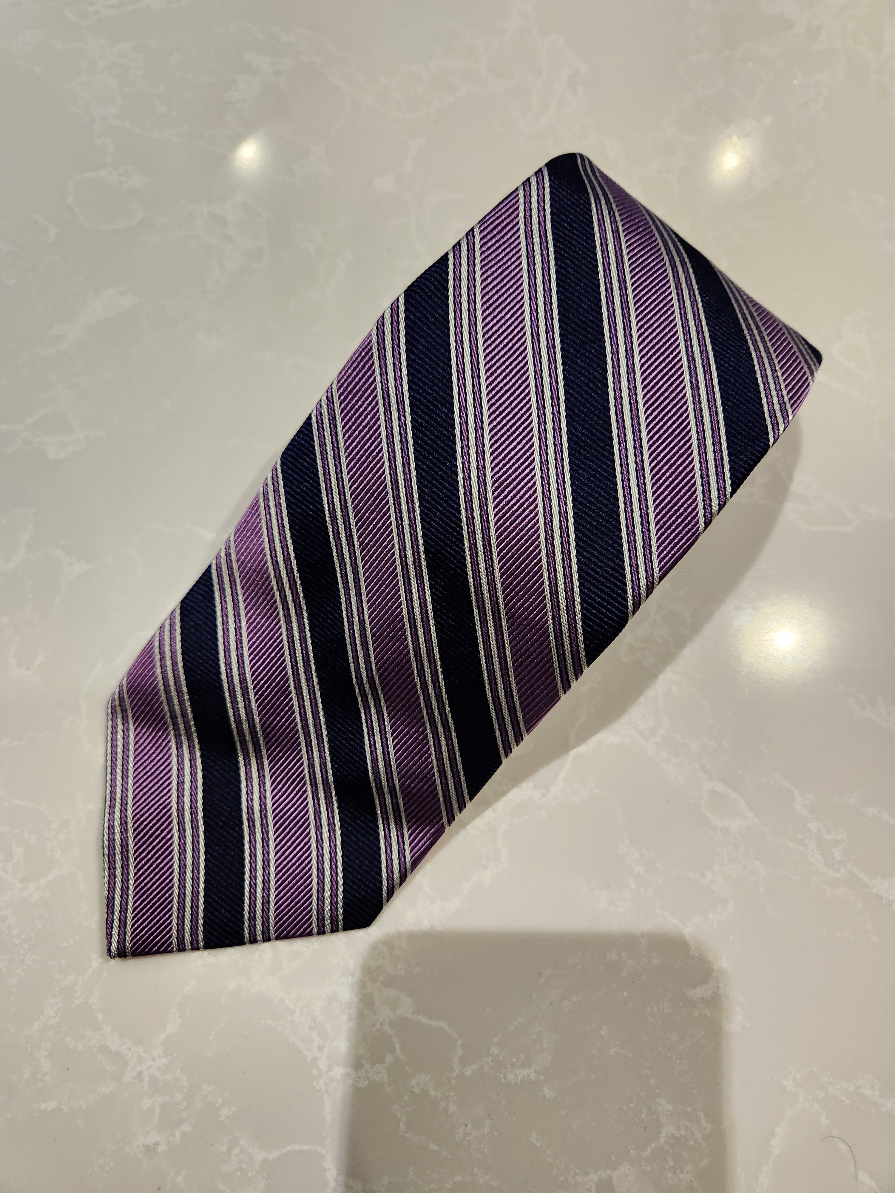 Brooks Brothers Blue Purple Silver Striped 100% Silk Tie Size ONE SIZE - 1 Thumbnail