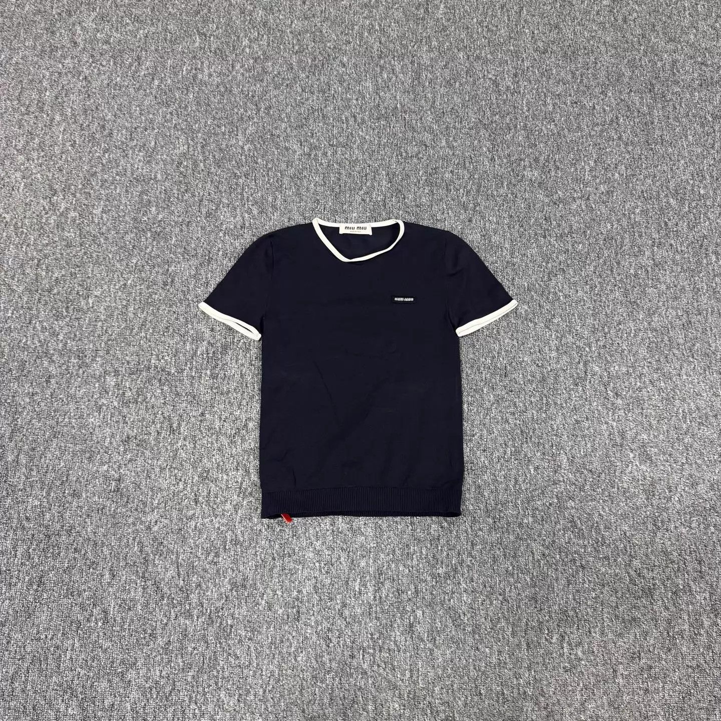 Miu Miu MIU MIU Women's Navy Letter Logo Short-Sleeve Top 38 99New Size XS / US 0-2 / IT 36-38 - 2 Thumbnail