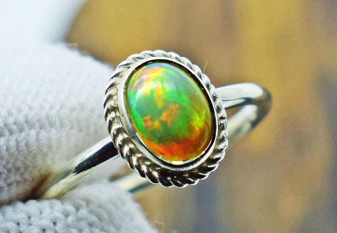Handmade Ethiopian Opal Ring: Handmade 925K Silver October Birthstone Size ONE SIZE - 1 Thumbnail