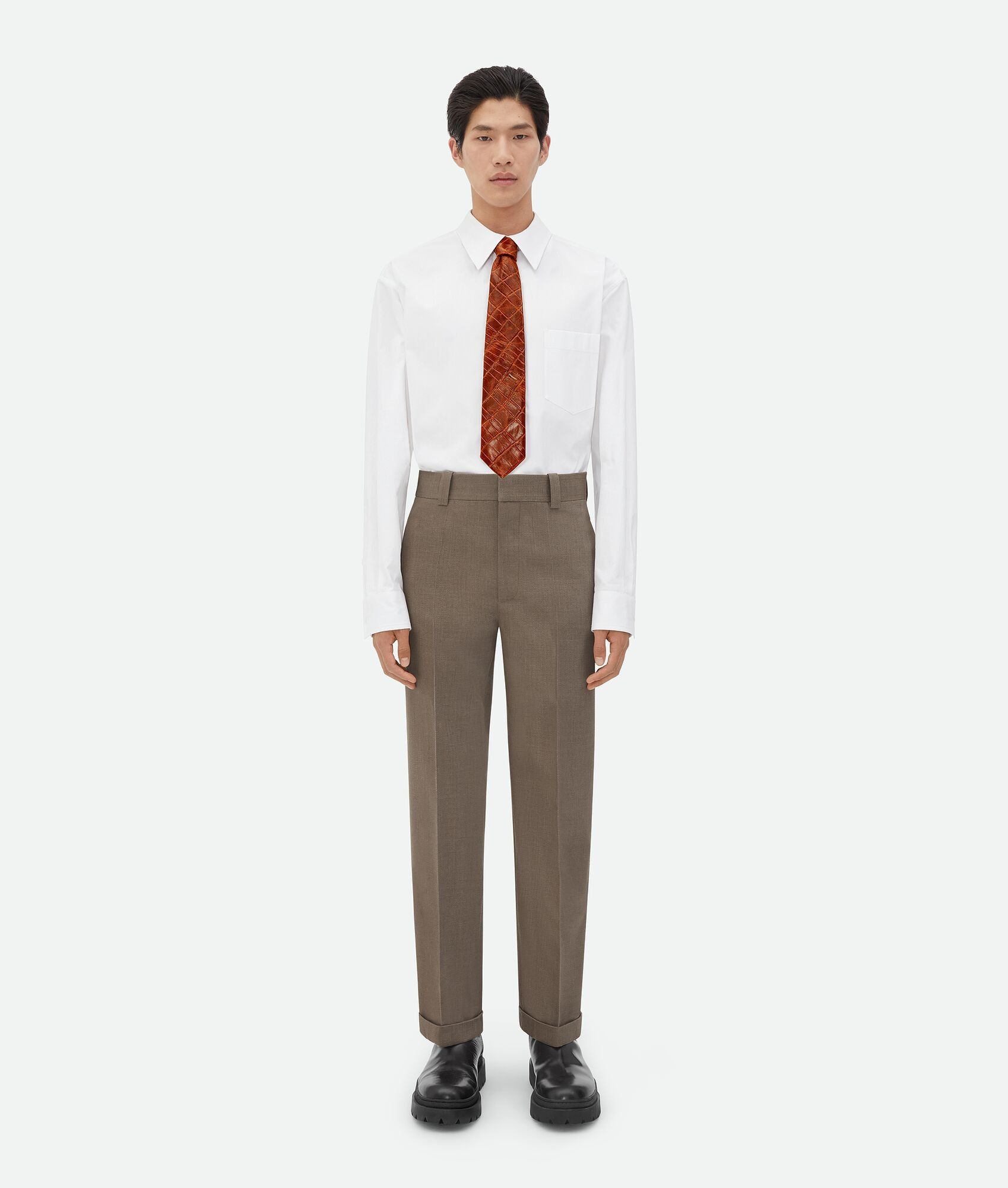 Bottega Veneta o1w1db10825 Wool Twill Cropped Trousers Grey/Ochre Melange Size US 32 / EU 48 - 1 Thumbnail