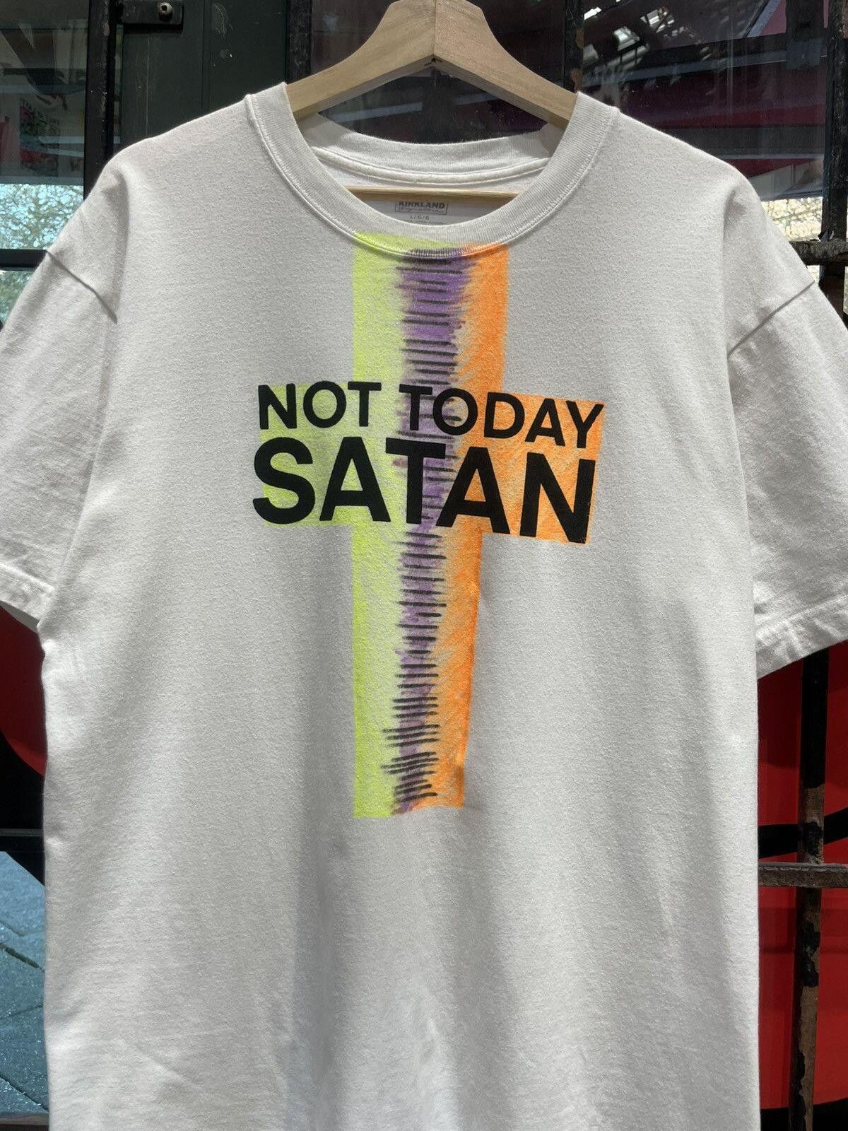 Vintage NOT TODAY SATAN text screen print NEON cross Jesus Piece Art Size US L / EU 52-54 / 3 - 1 Thumbnail