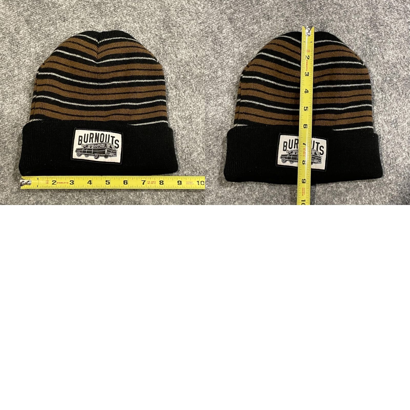 Vintage Lurking Class Beanie Mens One Size Brown Black Striped Skull Knit Cuff Hat Vintage No Size ONE SIZE - 8 Thumbnail