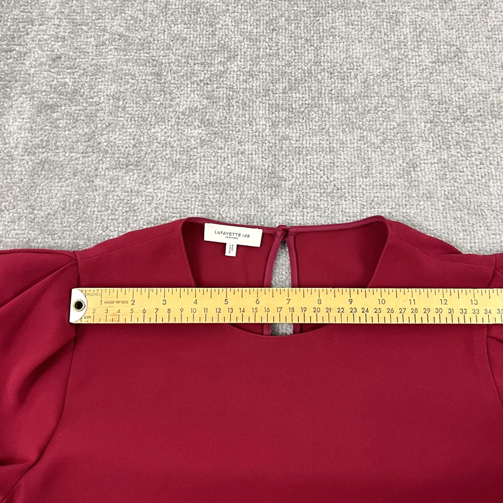 Vintage Lafayette 148 New York Dress Womens Medium Red Knee Length Puff Sleeve Acetate Size M / US 6-8 / IT 42-44 - 7 Thumbnail
