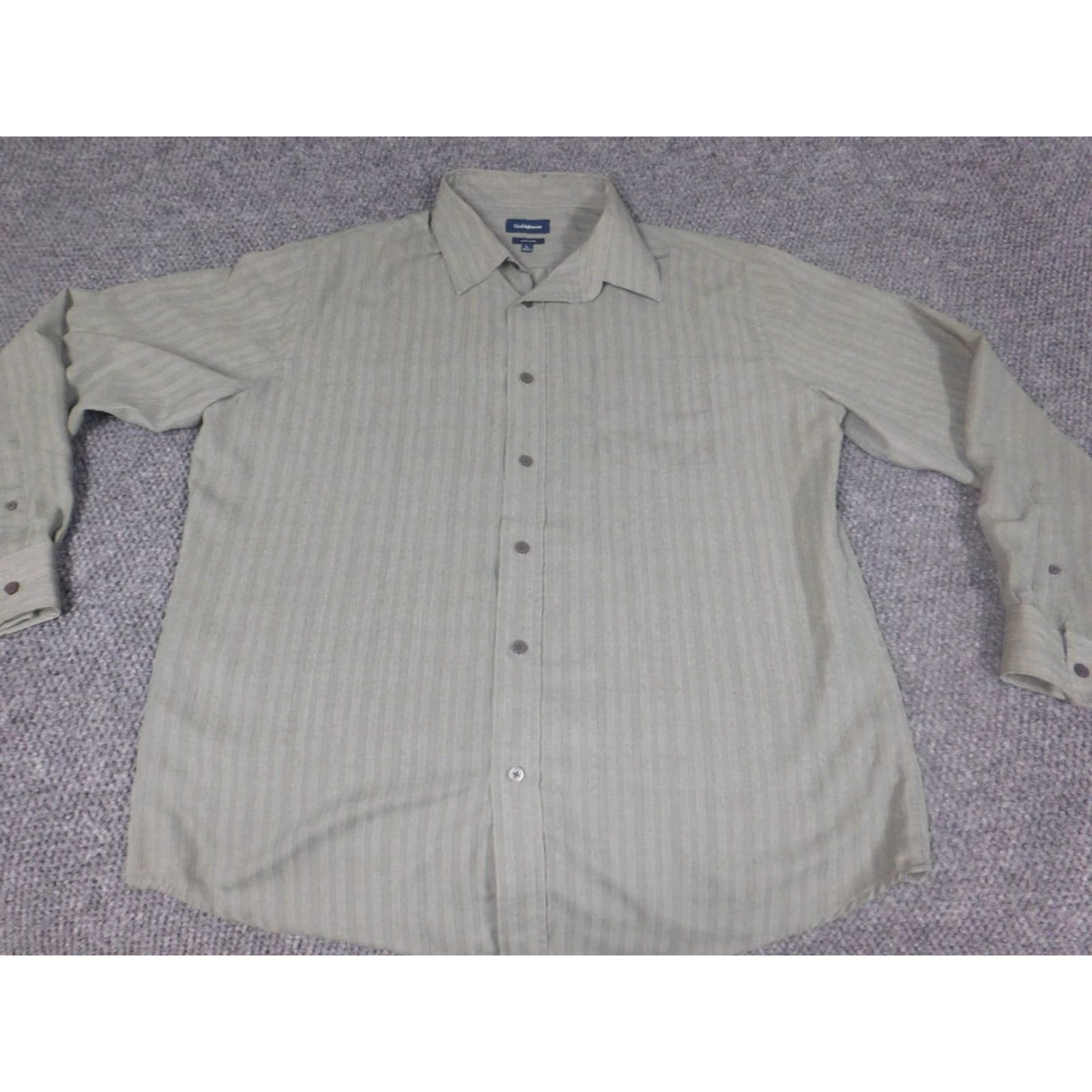 Croft & Barrow Croft & Barrow Mens Shirt Green Striped Button-Down Long Sleeve Large Regular Collar Button-Up Shirt Size US L / EU 52-54 / 3 - 2 Thumbnail