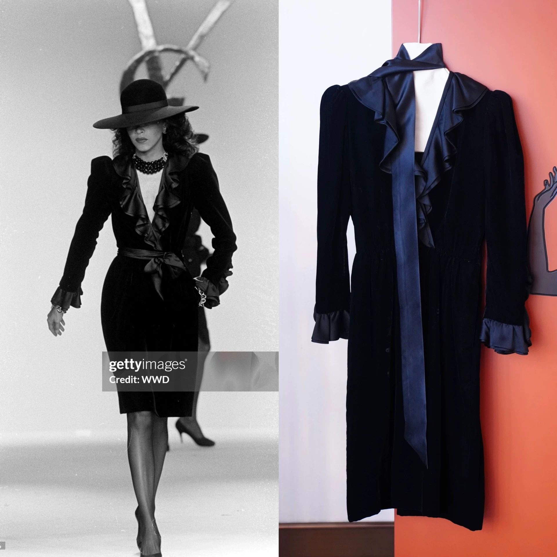 Yves Saint Laurent YSL Rive Gauche 1982 Silk Velvet Dress Black S & Blue M Size XS / US 0-2 / IT 36-38 - 2 Thumbnail