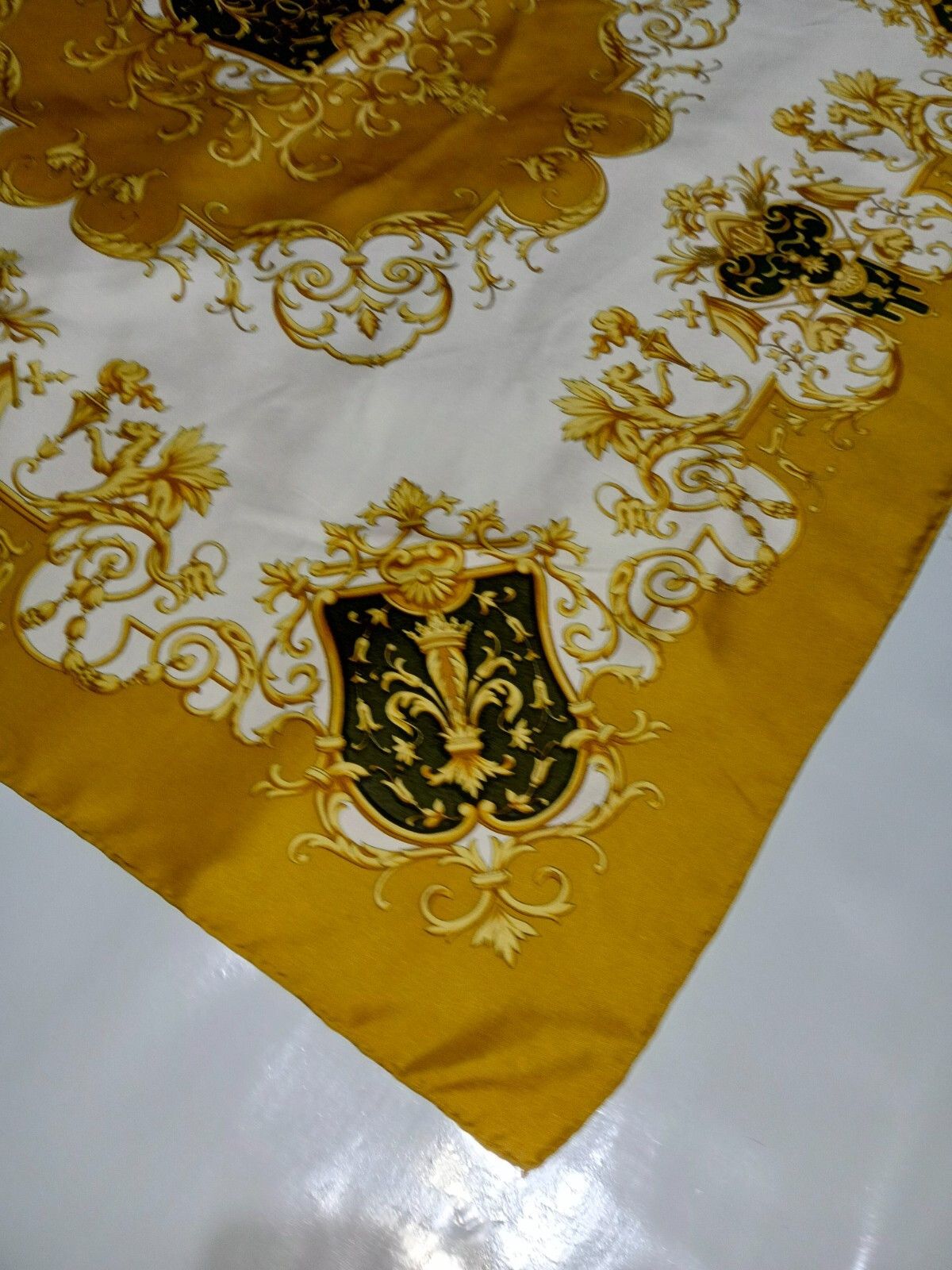 Lancel LANCEL Paris Victorian Baroque Gold Vintage Silk Scarf Size ONE SIZE - 5 Thumbnail