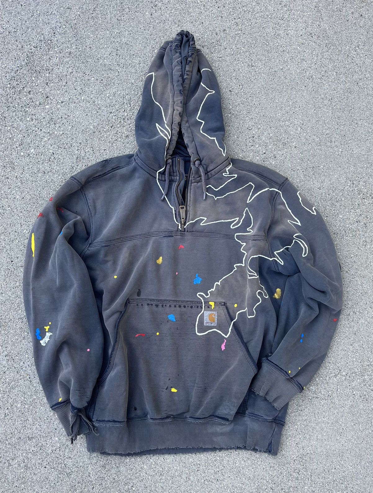 Carhartt Custom Carhartt Hoodie Sun Fade Thrashed Distressed 1/4 Zip Size US L / EU 52-54 / 3 - 3 Thumbnail