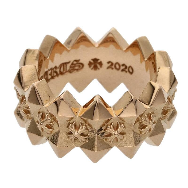 image of Chrome Hearts Double Pyramid Plus Ring in Yellow Gold, Men's