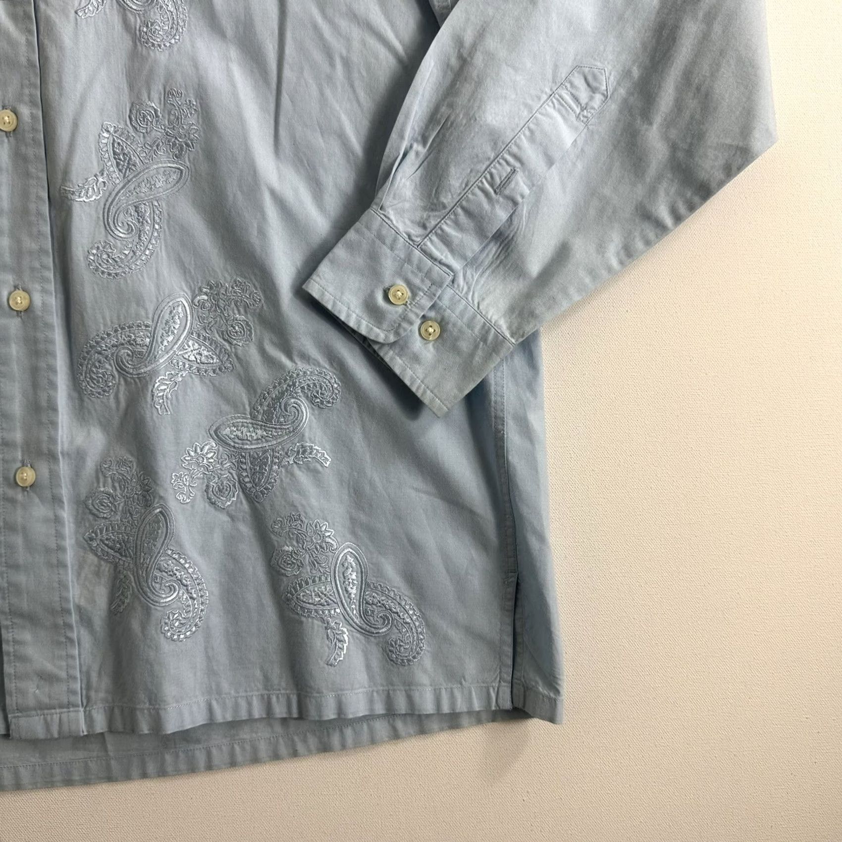 Tommy Hilfiger Tommy Hilfiger Dress Shirt Button-Up Vintage Fit Embroidered Long Sleeve Size M Blue Men Shirt Size 40R - 3 Thumbnail
