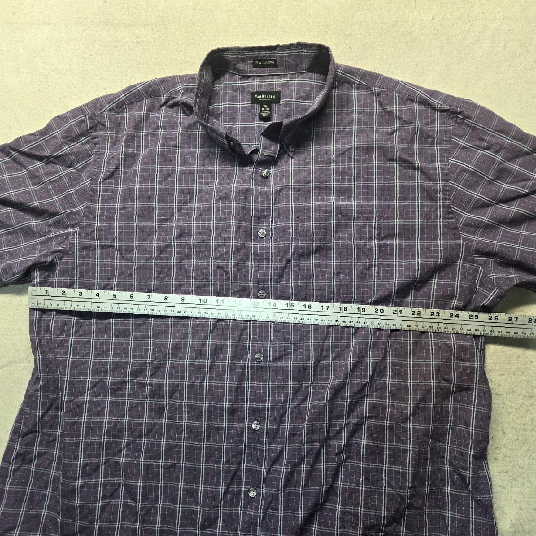 Van Heusen Van Heusen Shirt 2XL Purple Check Short Sleeve Button-Up Size US XXL / EU 58 / 5 - 4 Thumbnail