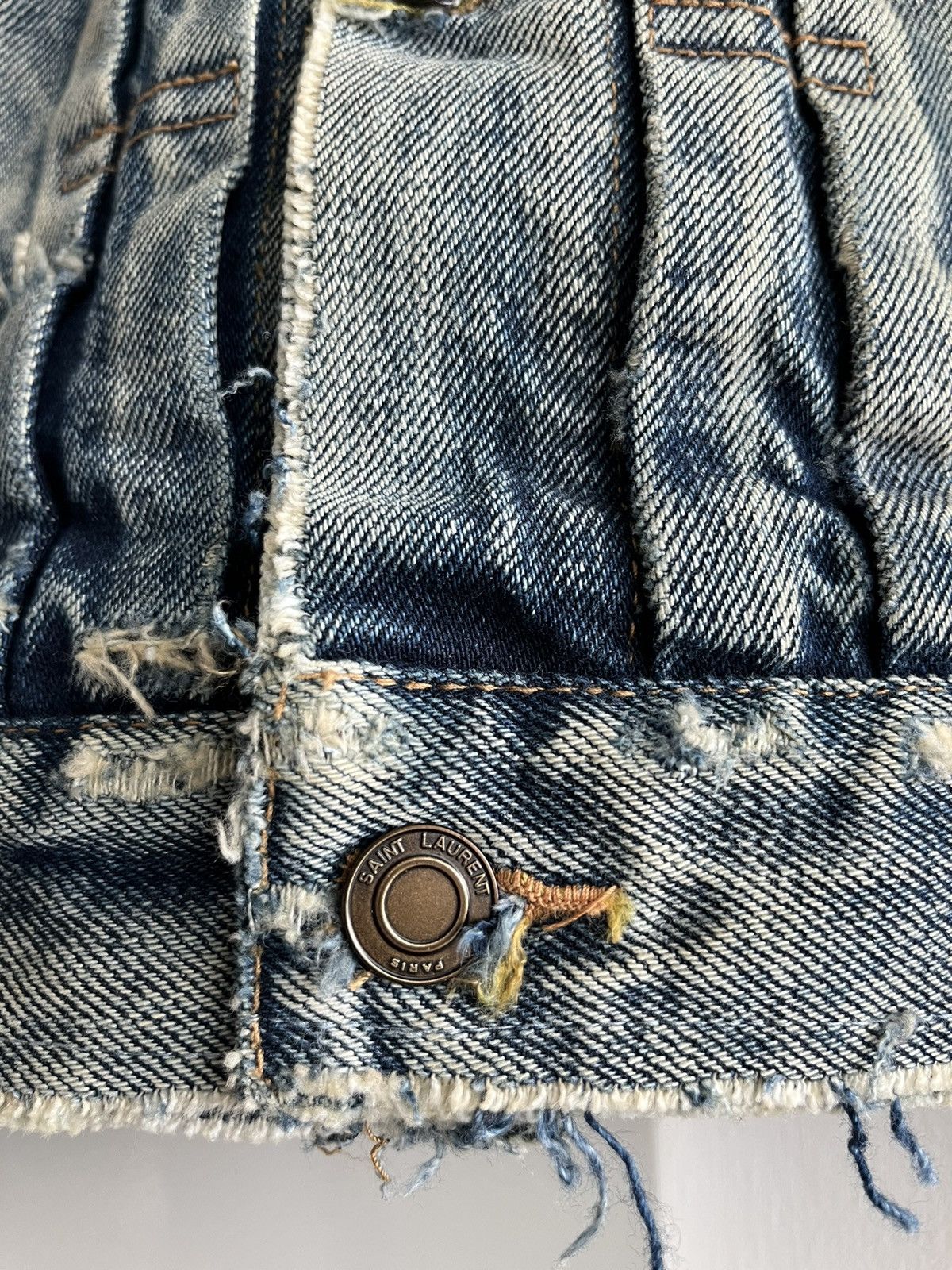 Saint Laurent Paris Saint Laurent Rare Runway Trash Denim Jacket Size US L / EU 52-54 / 3 - 18 Thumbnail