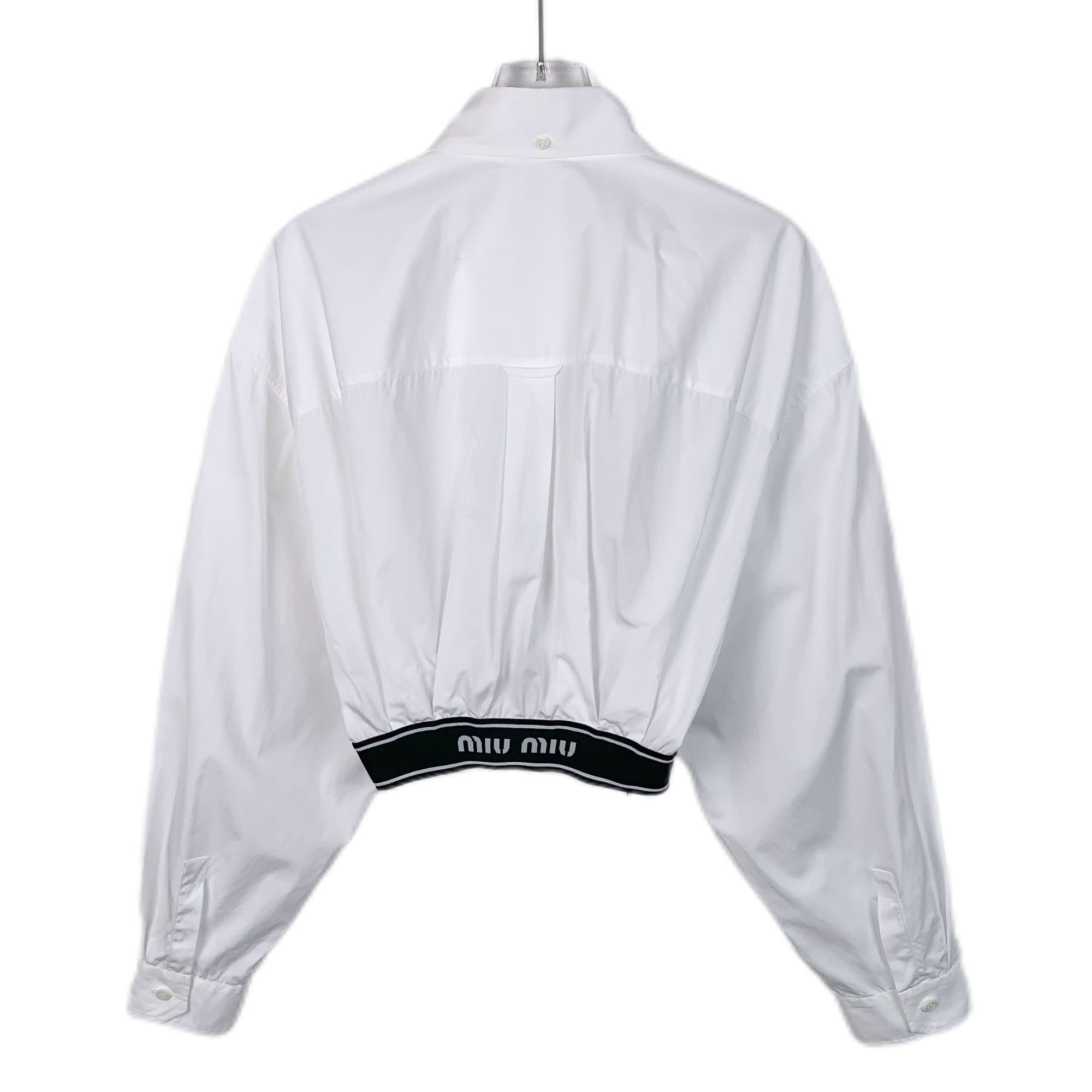 Miu Miu Miu Miu Womens White Cropped Button-Up Shirt With Logo Waist Size XS / US 0-2 / IT 36-38 - 7 Thumbnail