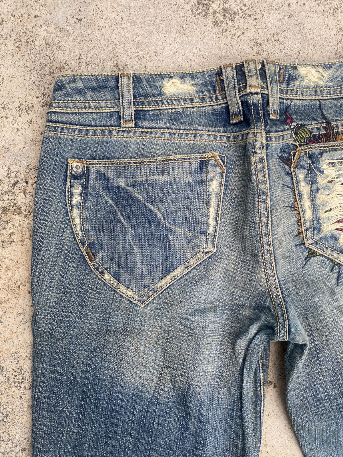 Japanese Brand Flare Jeans Jc Company Distressed Embroidered Skull Bootcut Size US 30 / EU 46 - 20 Thumbnail