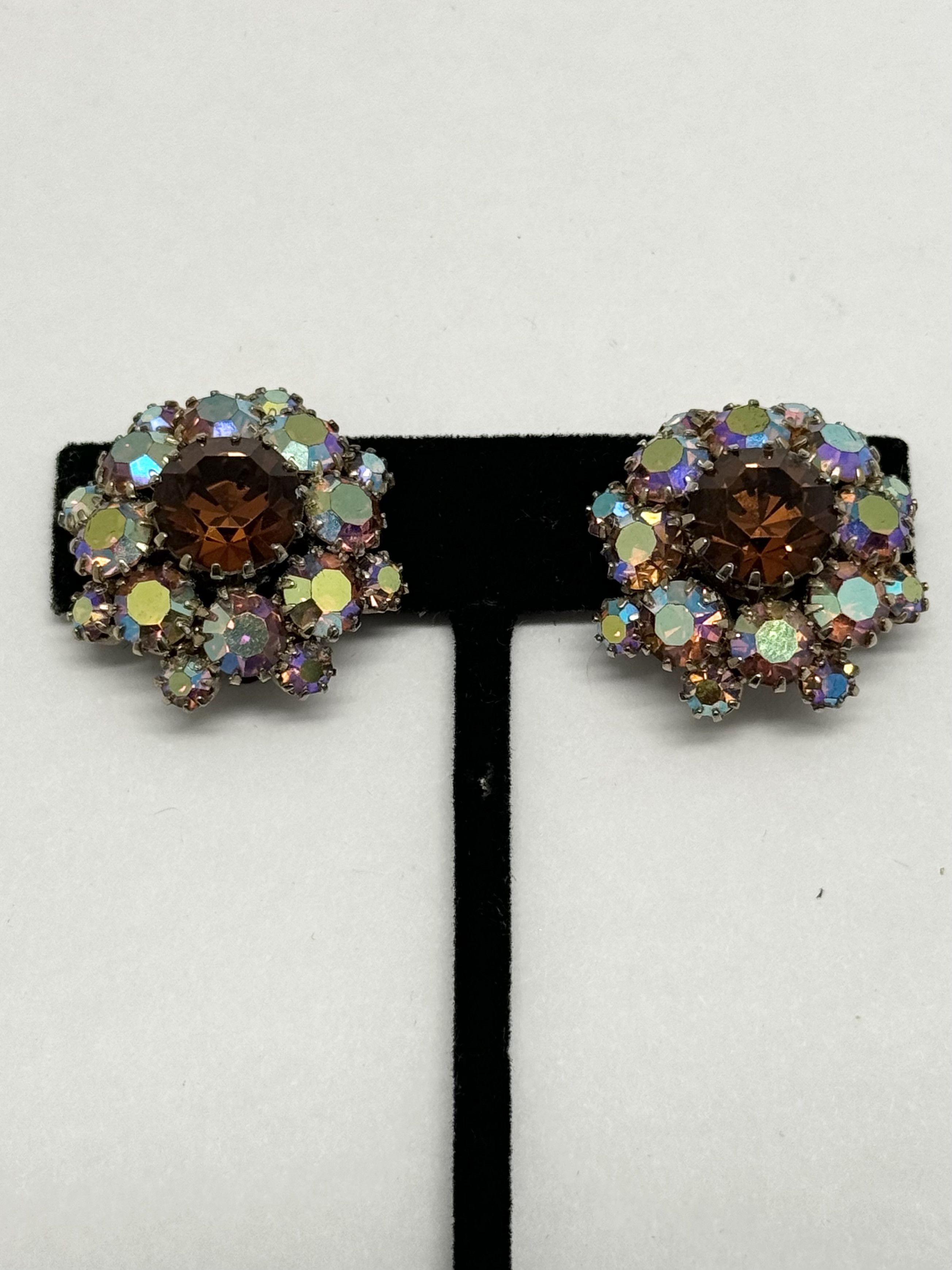 Vintage Vintage brown rhinestone glass earrings Size ONE SIZE - 4 Thumbnail