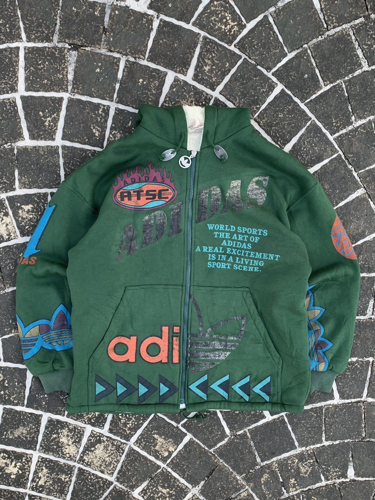 Adidas Vintage 90s Adidas Trefoil Fleece Lined Hoodie Jacket Size US L / EU 52-54 / 3 - 1 Thumbnail