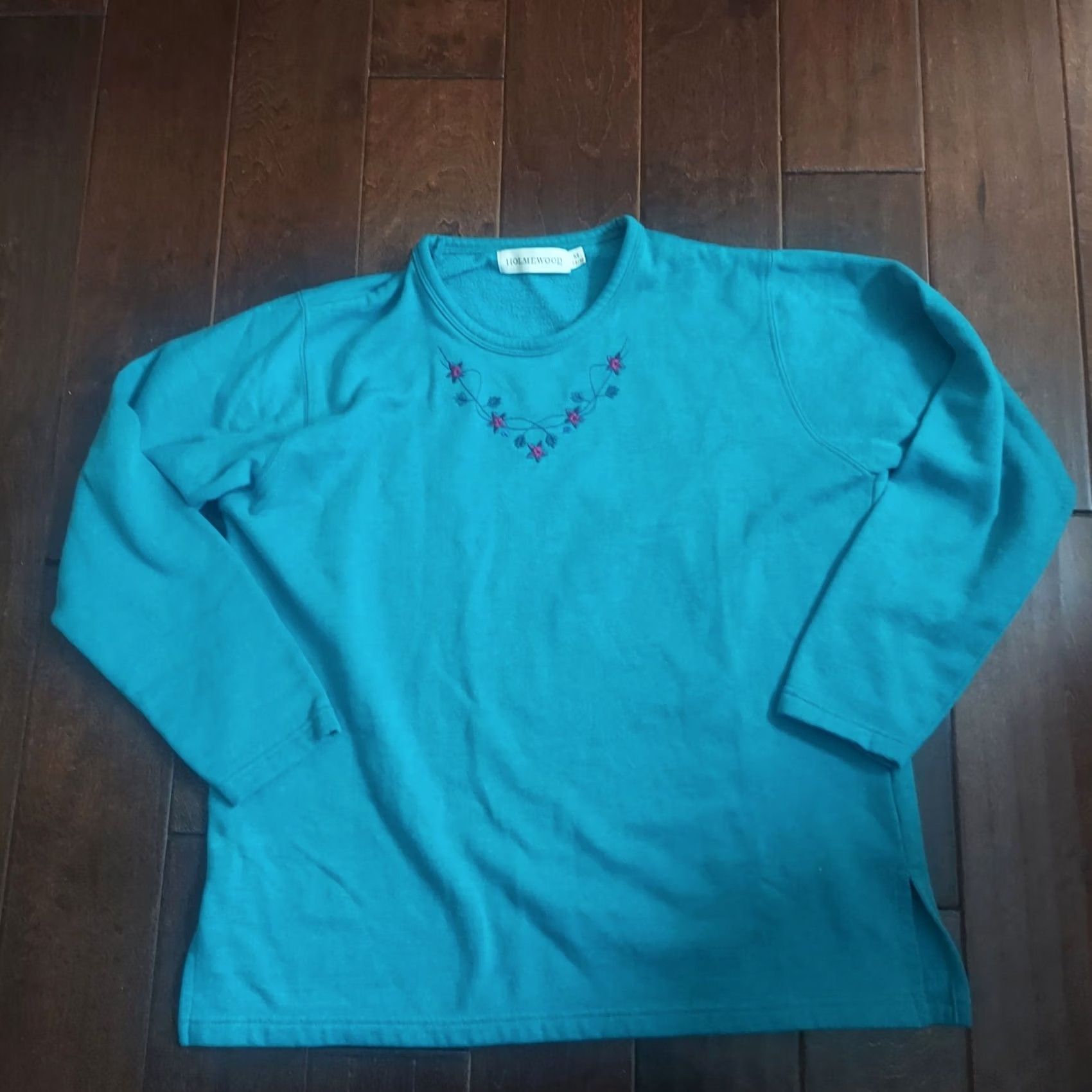 Vintage Holmewood Women's Turquoise Blue Plant Star Print Pullover Sweater Size M 14/16 Sleeve Long Crew Neck Stars Pullover Women M & M Size M / US 6-8 / IT 42-44 - 2 Thumbnail