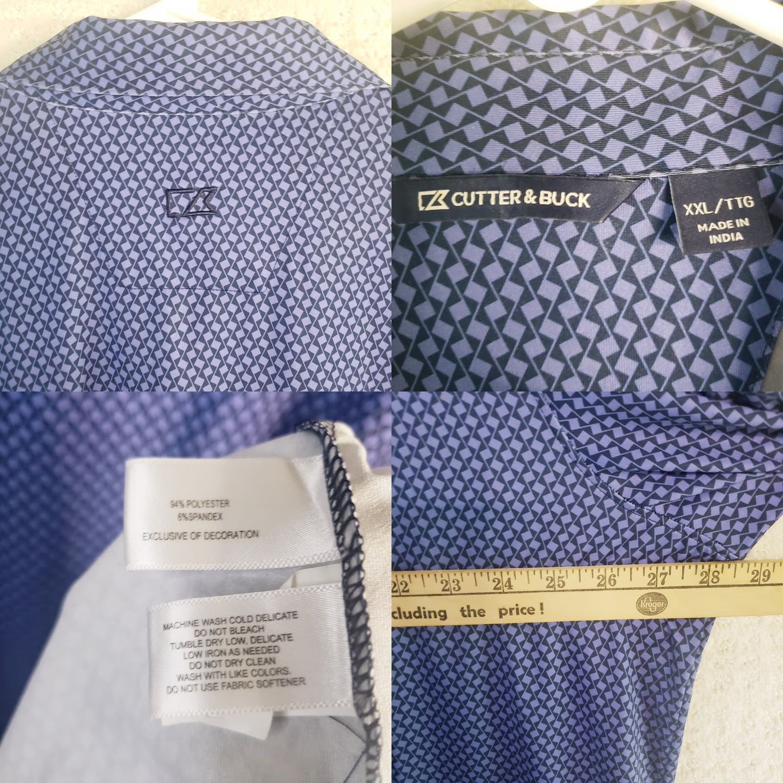Cutter & Buck Cutter & Buck Men XXL Purple Black Geometric Print Golf Polo Shirt Callawassie Size US XXL / EU 58 / 5 - 9 Thumbnail