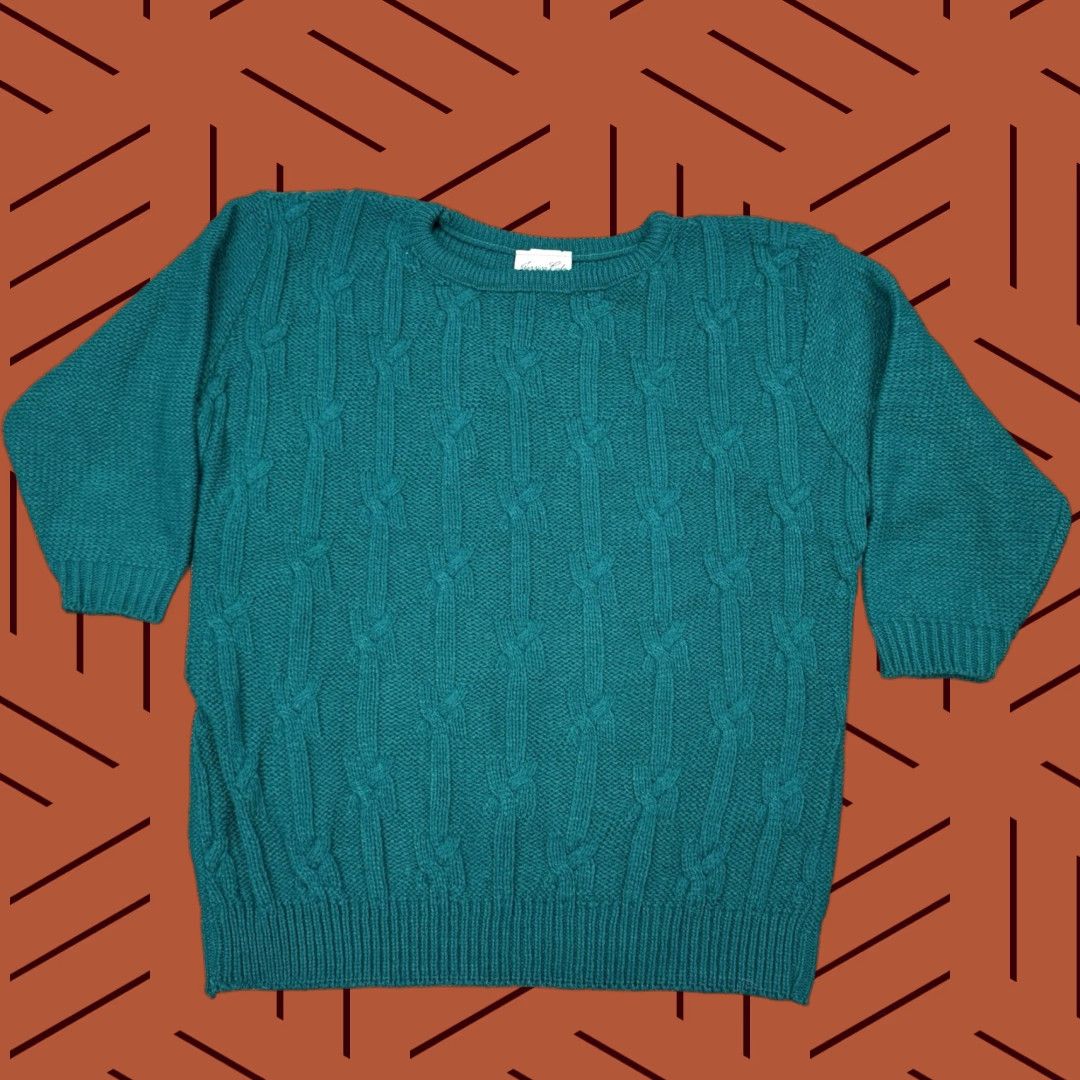 Vintage Vintage 1980s Jessica Cole Cable Knit Sweater Women's XL Oversized Fall Teal Acrylic Size XL / US 12-14 / IT 48-50 - 1 Thumbnail