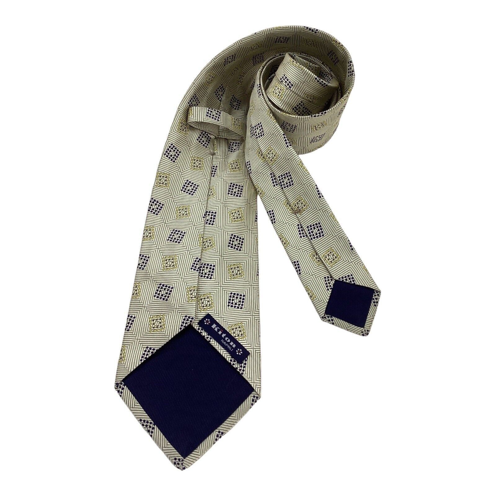 Kiton KITON NAPOLI 7Fold Green Geometric Luxury Silk Tie Made In I Size ONE SIZE - 2 Thumbnail