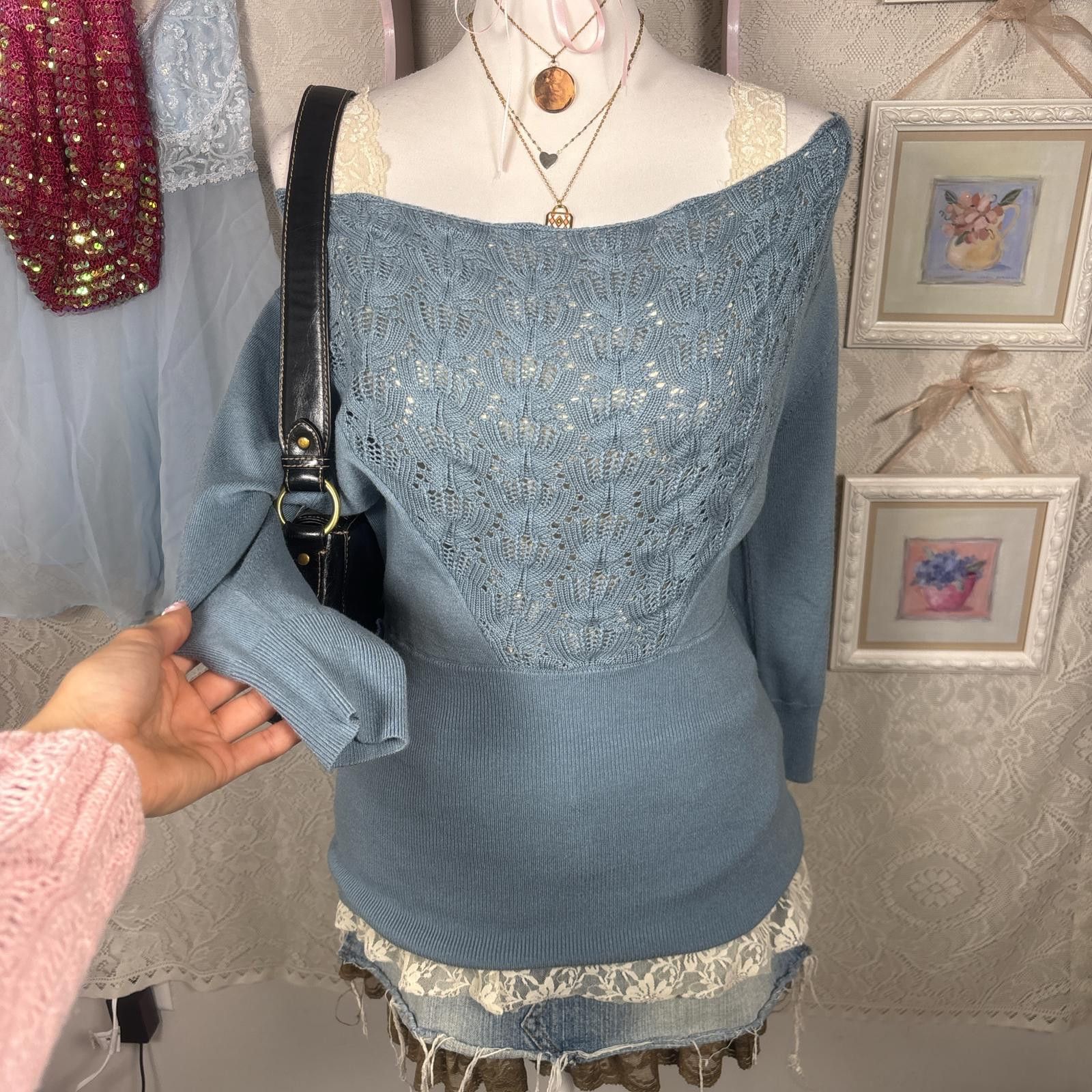 Other vintage cozy cowl neck crochet blouse Size S / US 4 / IT 40 - 2 Thumbnail