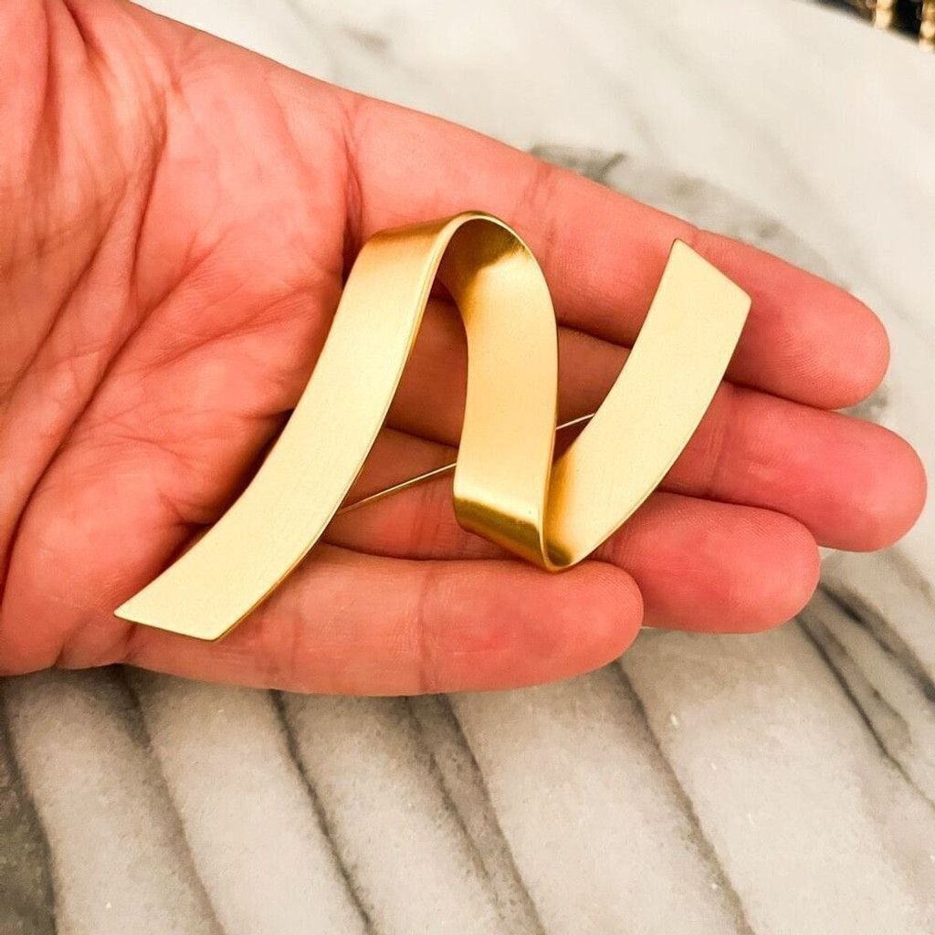 Monet Vintage Signed Monet Ribbon Brooch Pin Gold Toned Size ONE SIZE - 4 Thumbnail
