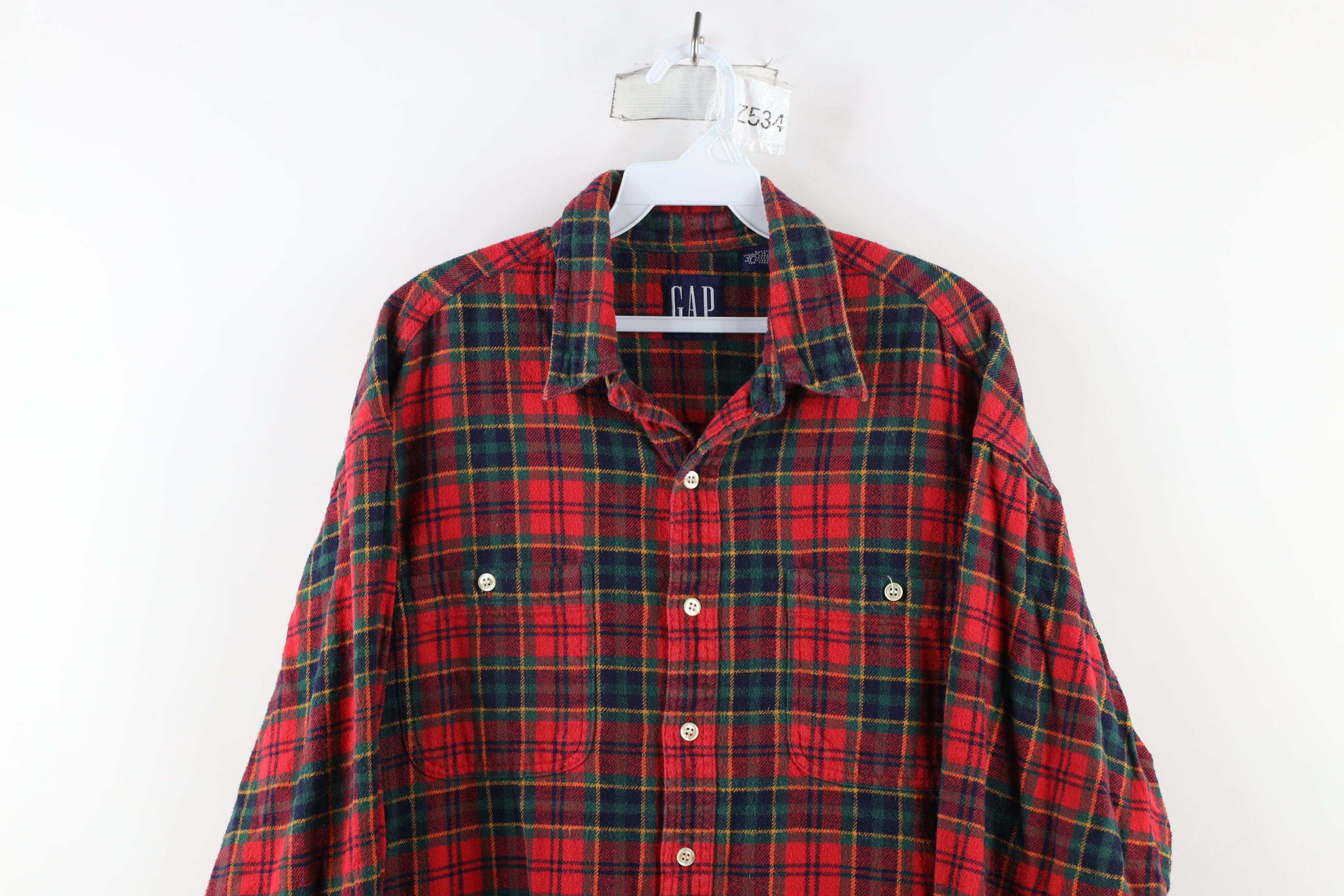 Gap × Vintage Vintage 90s Gap Flannel Button Shirt Red Plaid Cotton Size US L / EU 52-54 / 3 - 2 Thumbnail