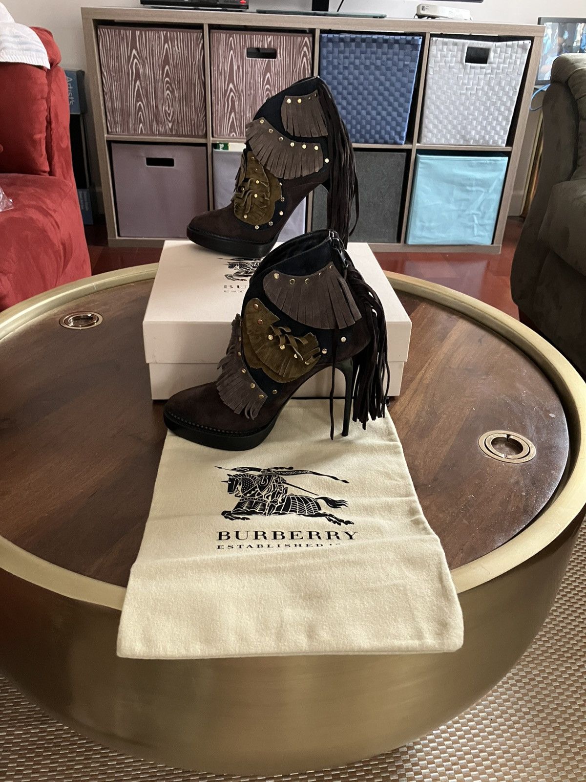 Burberry Burberry Runway Lilybell Suede Leaf V Cut Fringe Studs Boots Size US 7 / IT 37 - 2 Thumbnail