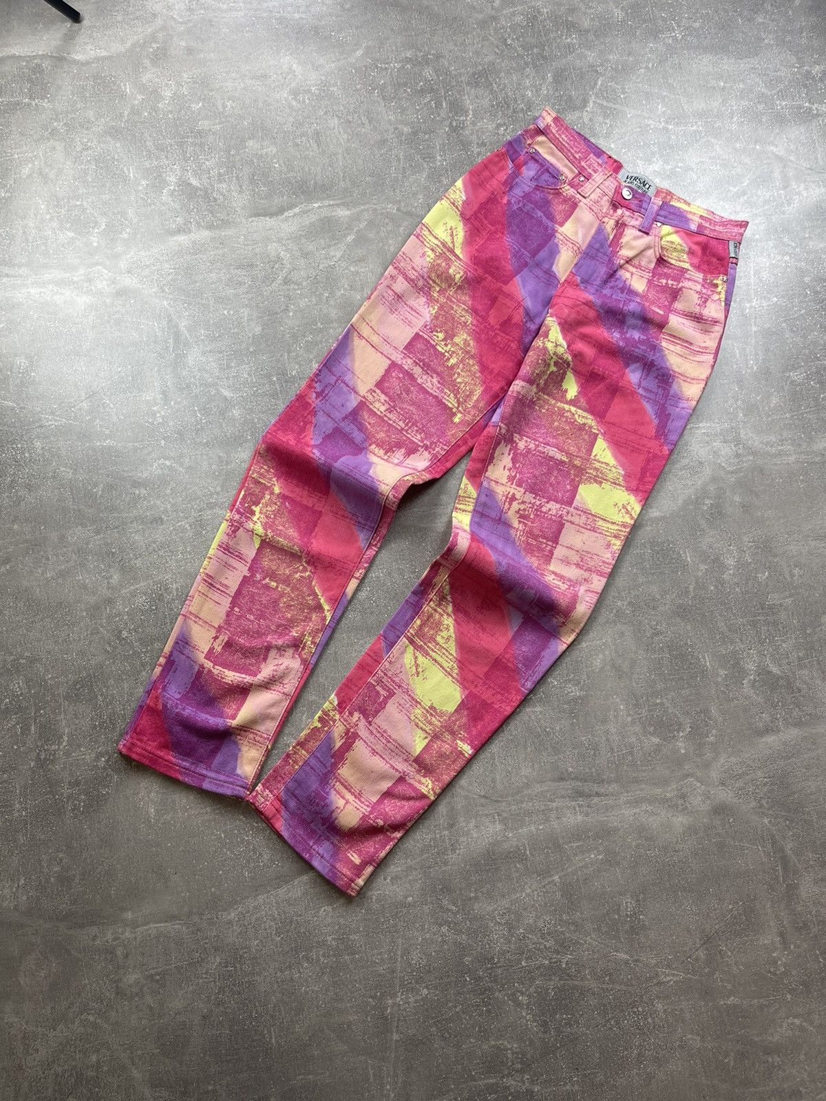 Versace Jeans Couture × Vintage Vintage Versace Jeans Couture 90s Abstract Print Denim Pants Size 29" - 6 Thumbnail