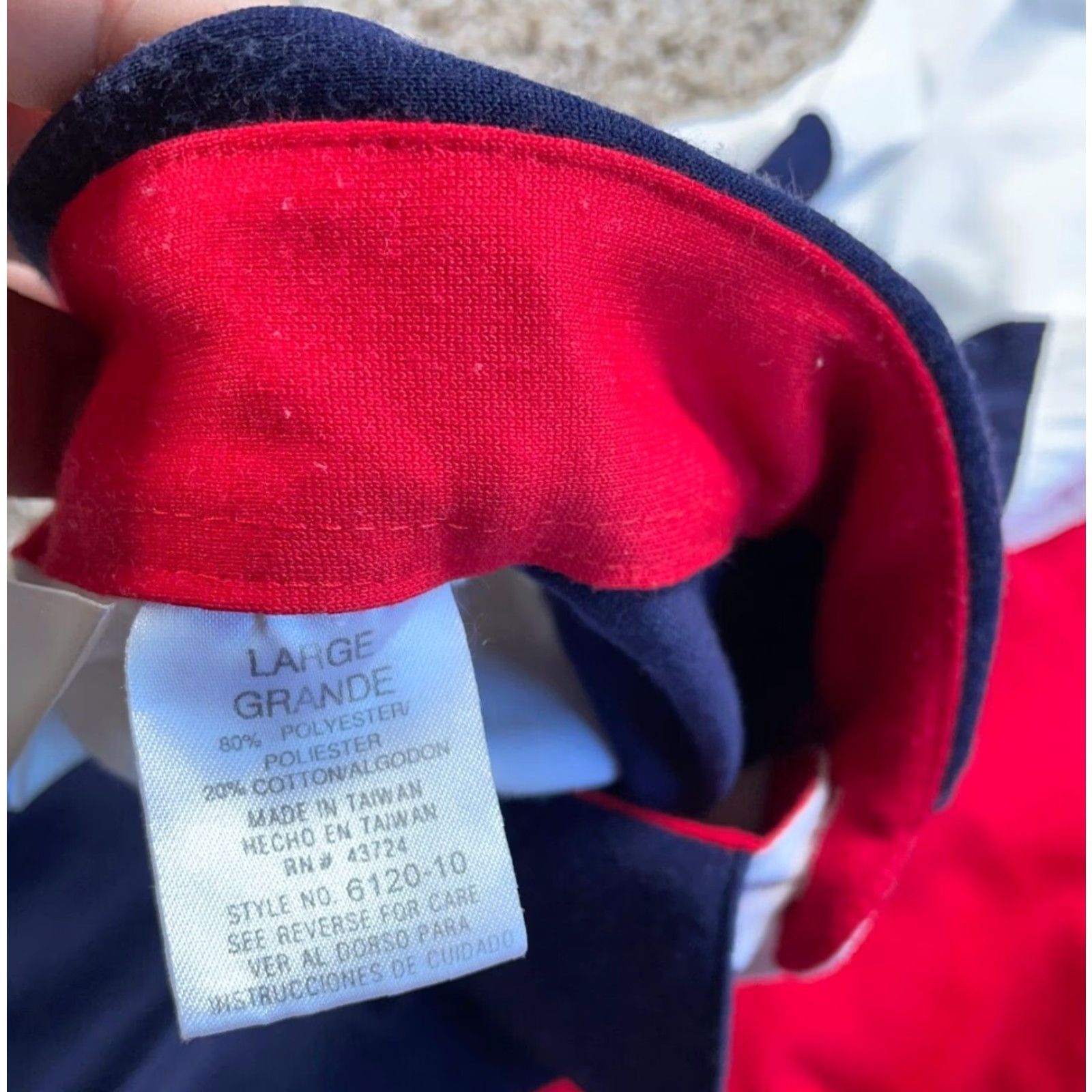 Vintage VTG 80s Striped Pattern Polo Shirt Adult Medium White Red Blue Banded Hem Size US M / EU 48-50 / 2 - 5 Thumbnail