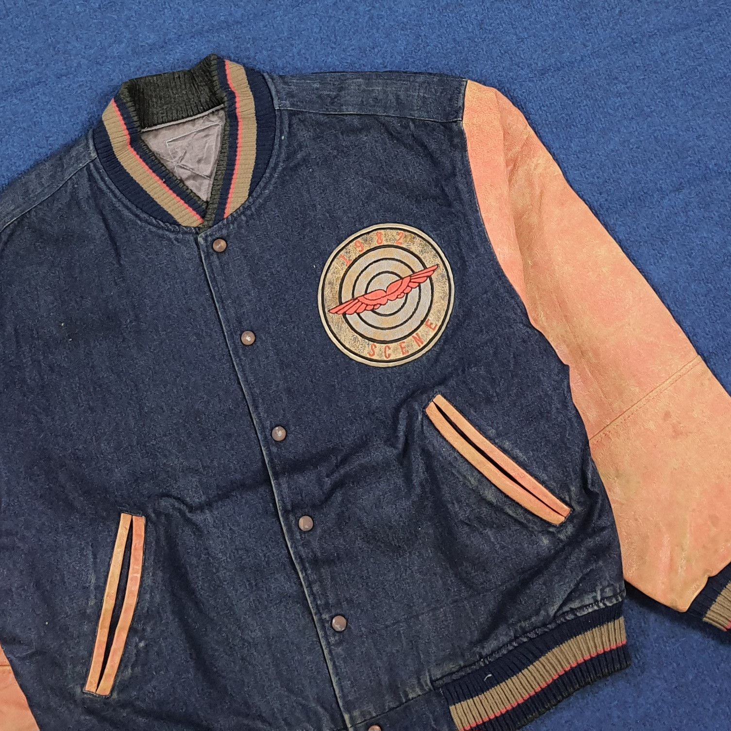 Vintage Vintage SCENE Japan Denim Varsity Jacket Leather C308N24 Size US L / EU 52-54 / 3 - 2 Thumbnail