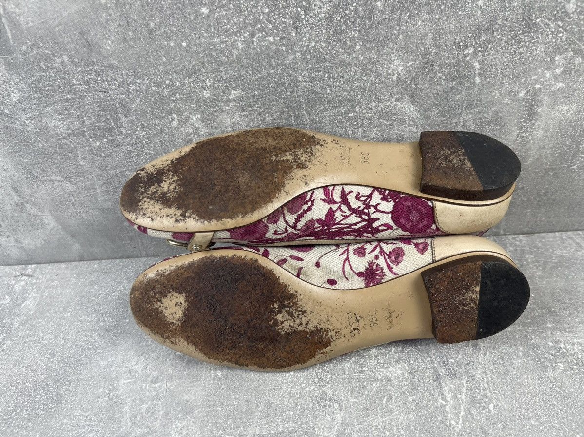 Gucci Gucci Bamboo Floral White/Pink Leather Cotton Flats Shoes Size US 6 / IT 36 - 7 Thumbnail