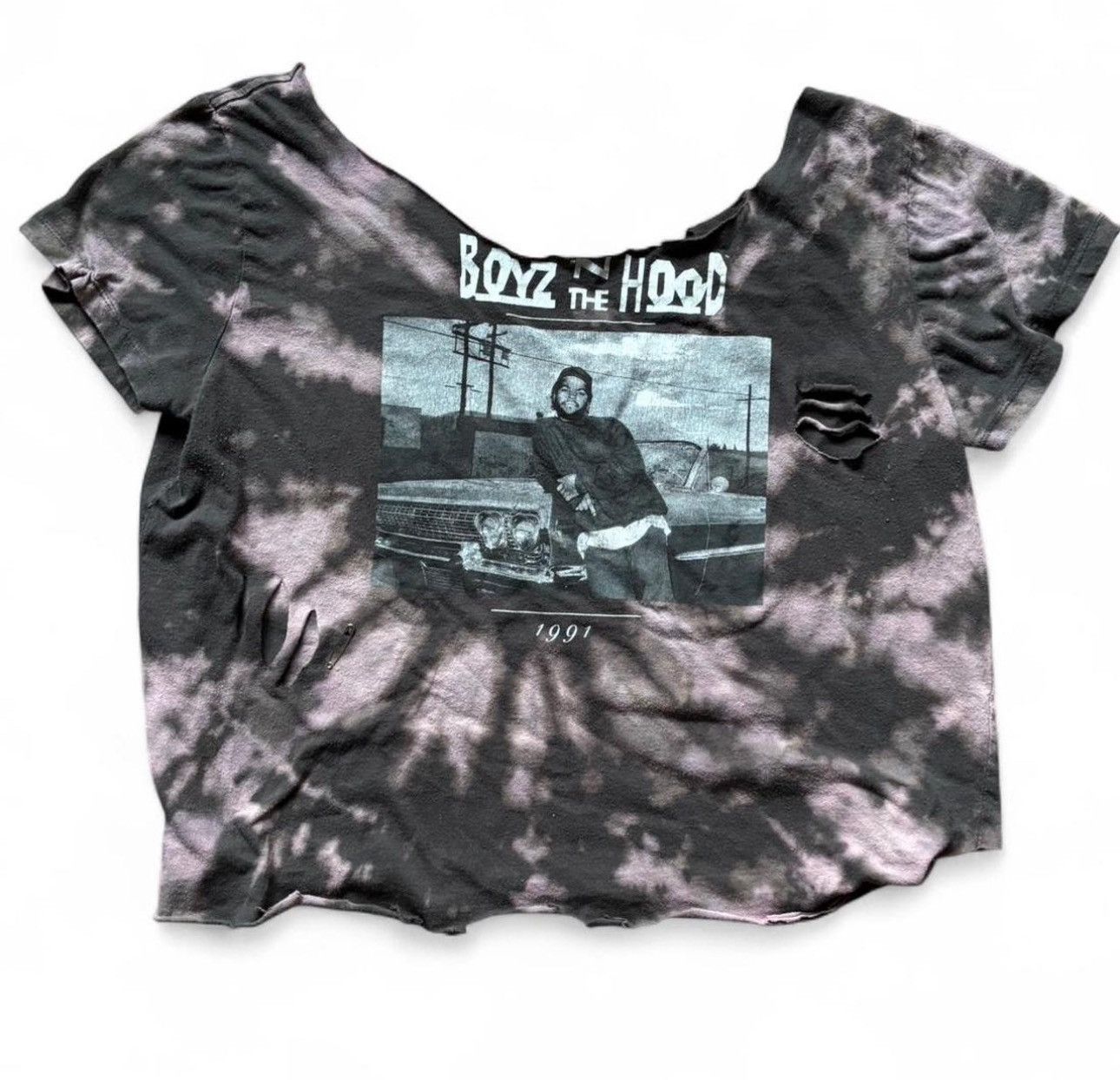 Mad Engine Reworked Boyz n the Hood Tee, Bleach Dyed, Cropped & Slashed Size XXL / US 16-18 / IT 52-54 - 1 Thumbnail