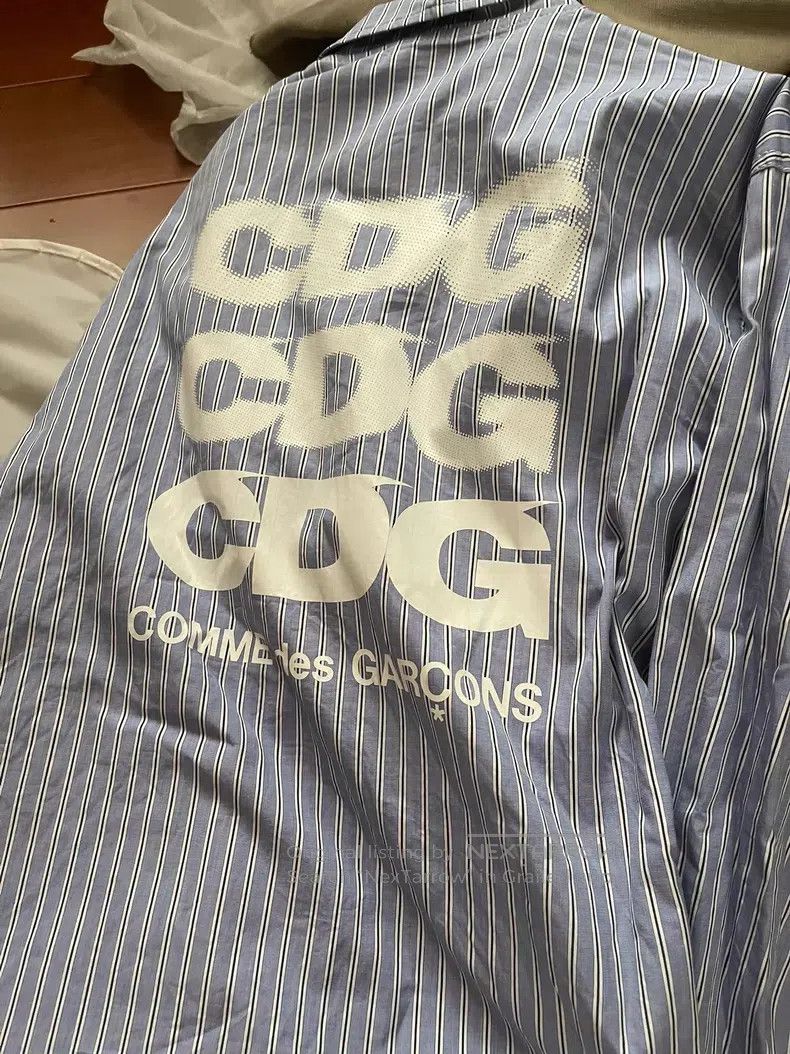 Comme des Garcons Comme Des Garcons Navy and White Striped Shirt Jacket Coac Size M / US 6-8 / IT 42-44 - 4 Thumbnail