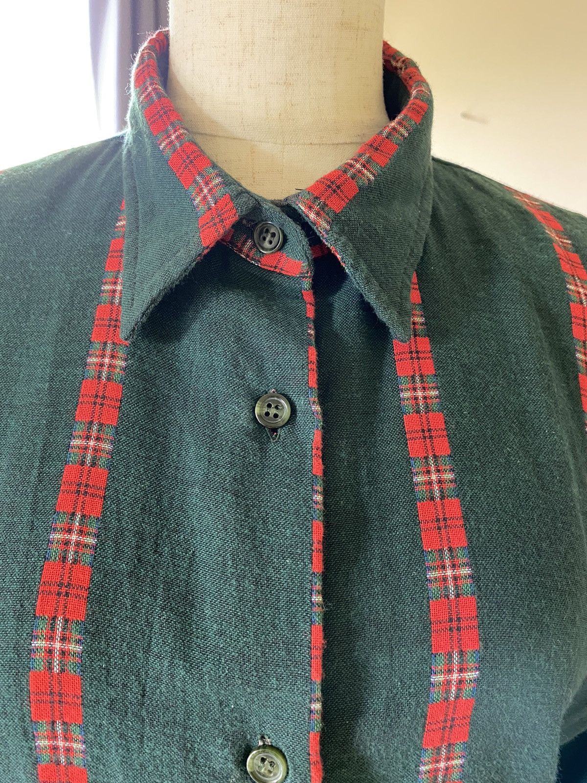 Designer × Vintage NARA CAMICE Green Long-Sleeve Shirt with Red Stripes Size M / US 6-8 / IT 42-44 - 7 Thumbnail