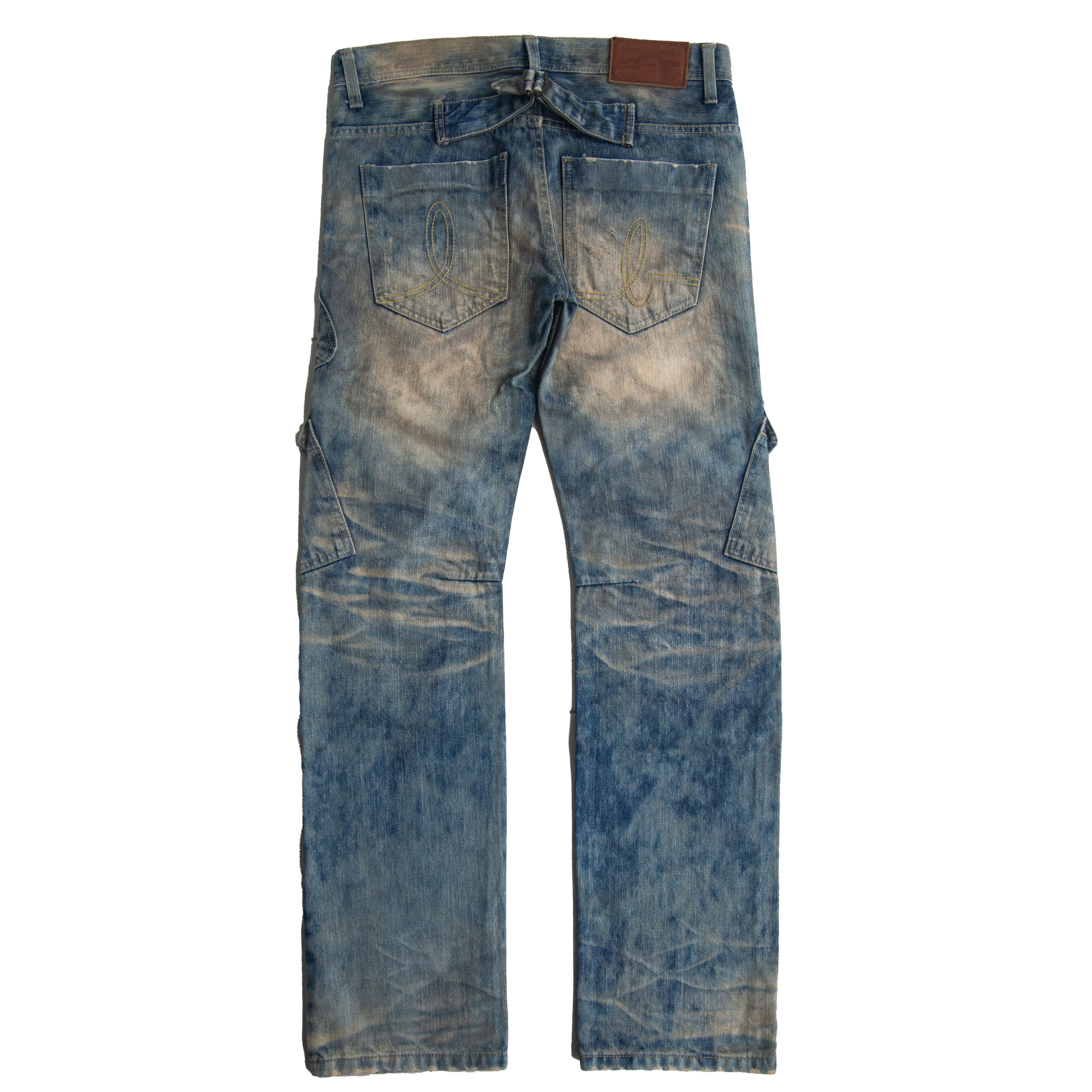 Japanese Brand SICK🔥Thrashed Cargo Denim Stone Wash LITTLE BROKLYN Size US 32 / EU 48 - 2 Thumbnail