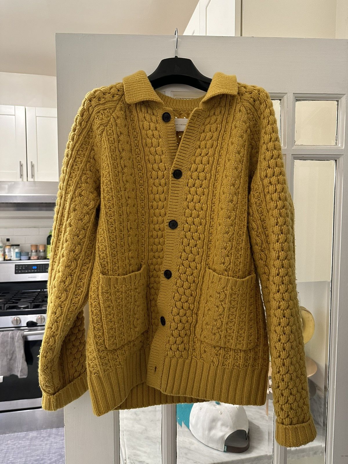 Pre-owned Aimé Leon Dore Aran Knit Polo Cardigan Sweater In Yellow