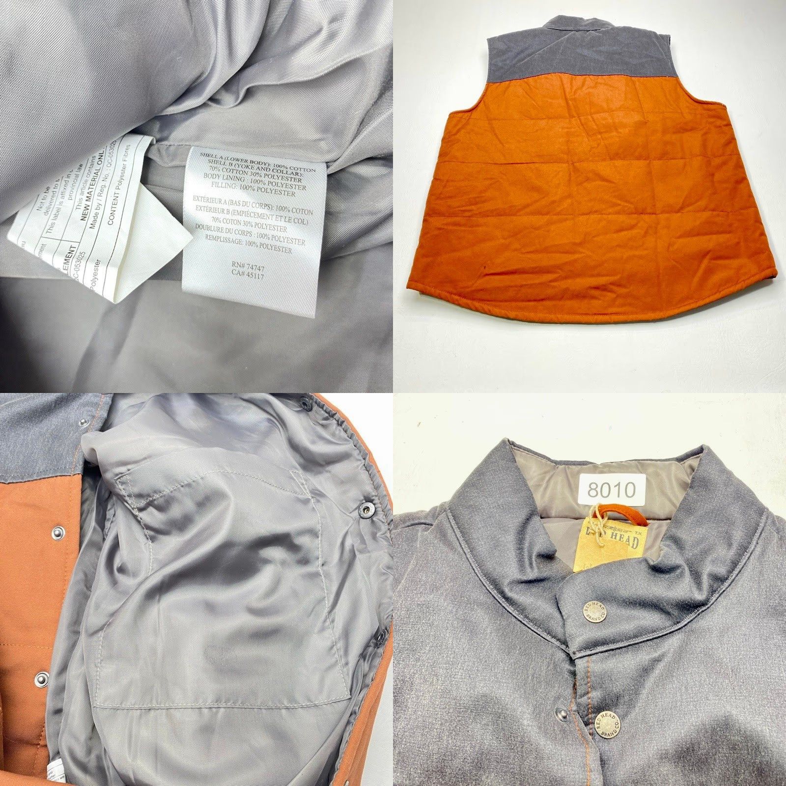 Vintage NWT Red Head Vest Mens XL Gray Rust Canvas Lined Padded Snaps Pockets NEW 8010 Size US XL / EU 56 / 4 - 8 Thumbnail