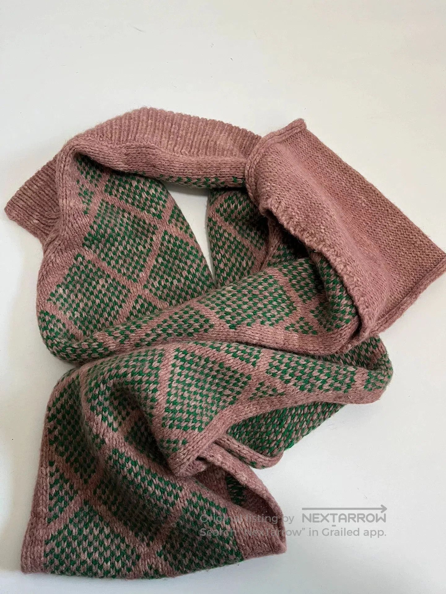 Dries Van Noten Dries van Noten Pink Green Argyle Scarf. Size ONE SIZE - 9 Thumbnail