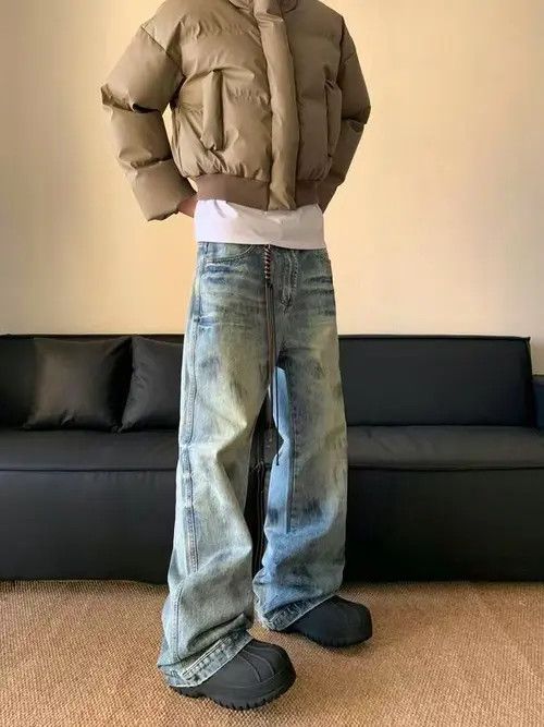 Blue washed vintage distressed dirty jeans
