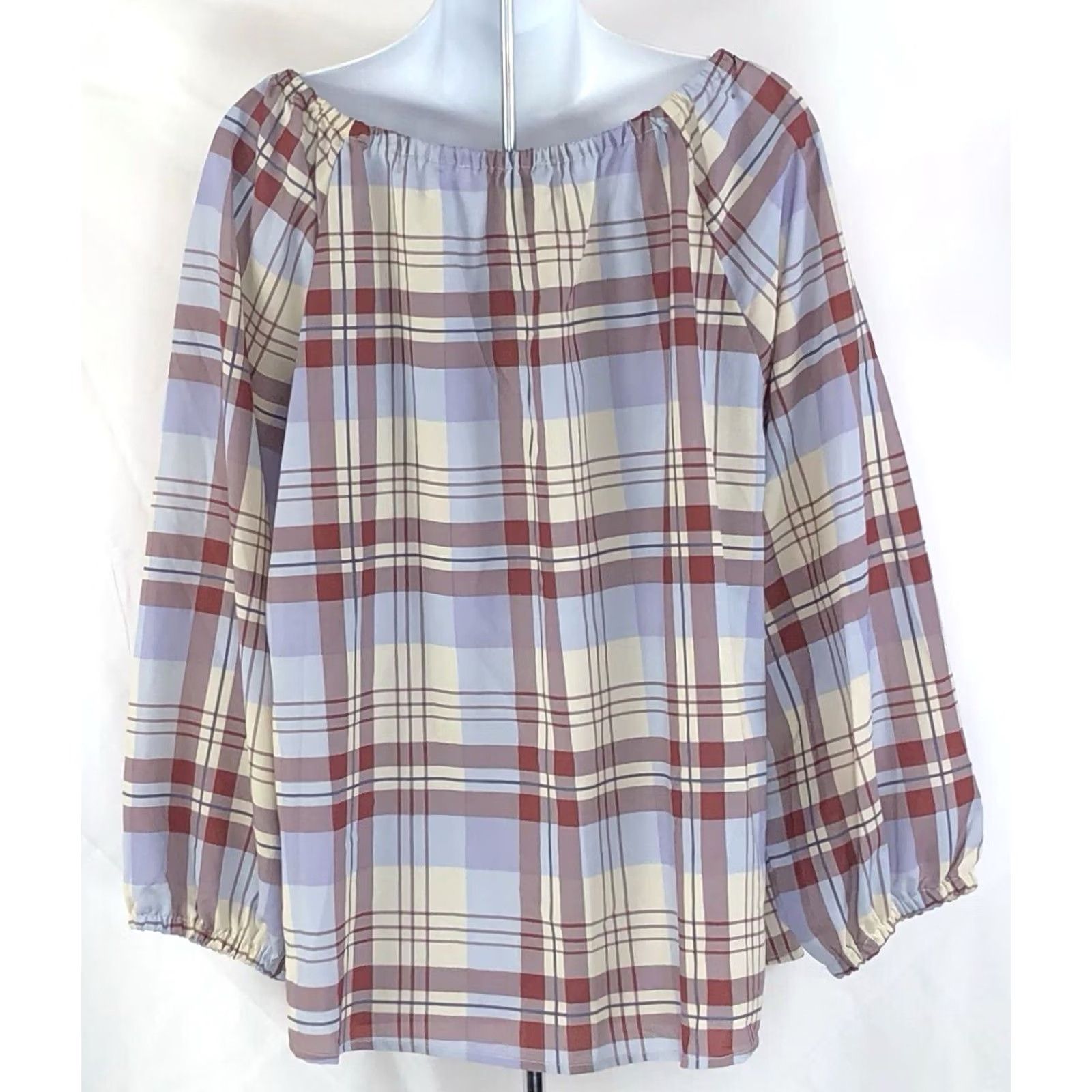 Vintage Daily Thread Top 1X Blue Brown Plaid Neck Boho Hippie Peasant Cottage Tassel Womens Size XL / US 12-14 / IT 48-50 - 3 Thumbnail