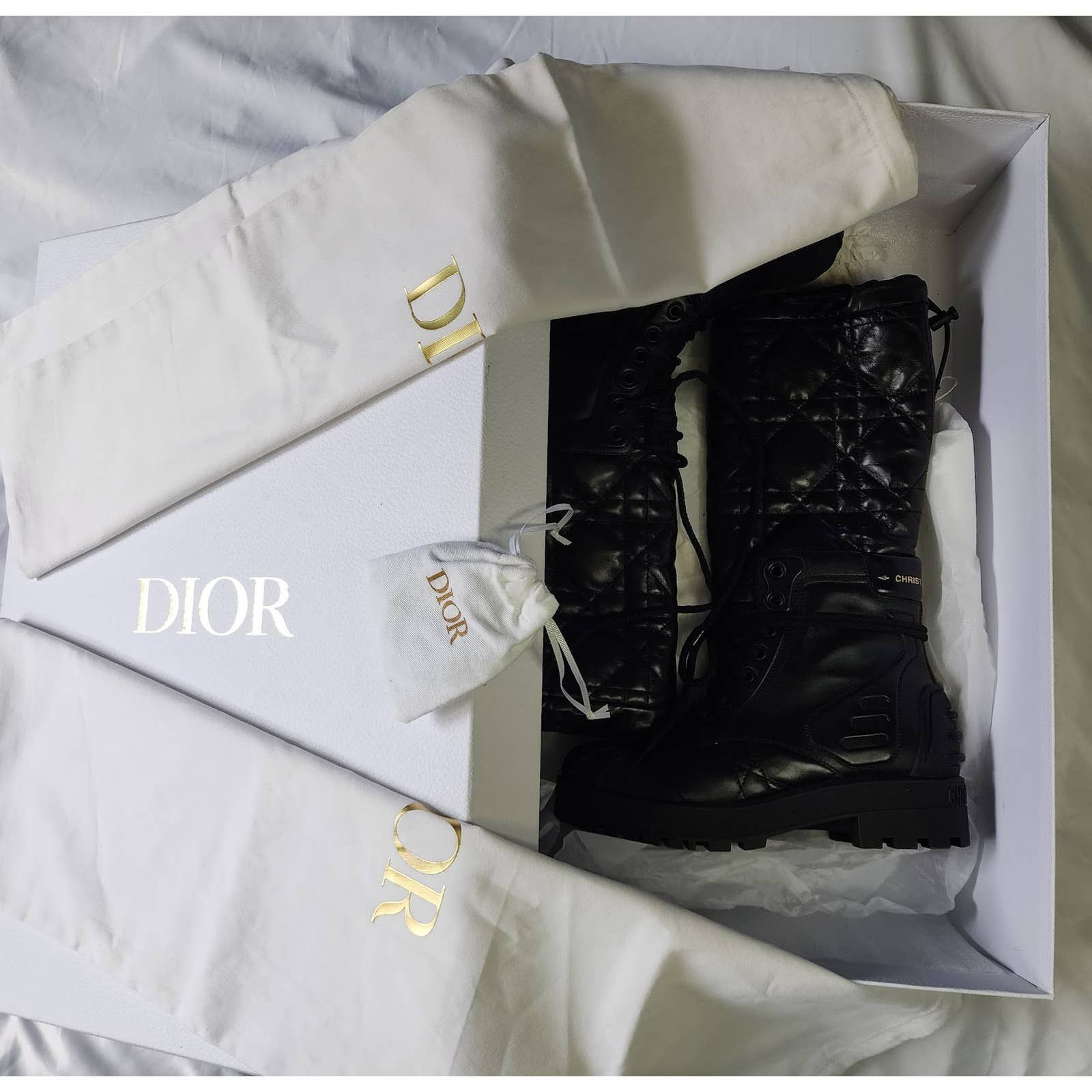 Dior DIOR Cannage Quilted Combat Boots Shoes dust bag Sz 37 US 7 Size US 7 / IT 37 - 8 Thumbnail