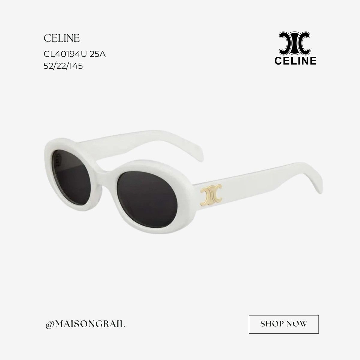 Celine Sunglasses CL40197U 25A White Acetate Monochrome