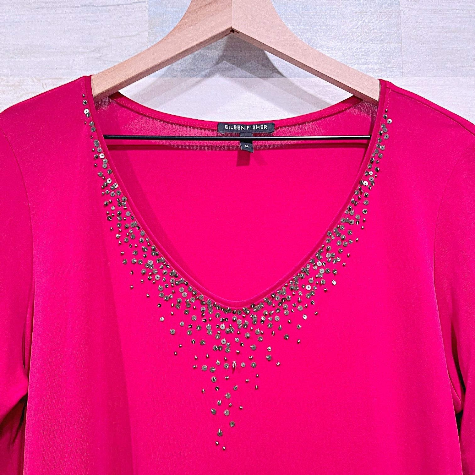 Eileen Fisher EILEEN FISHER 100% Silk Sequin Beaded Top Red Womens Medium Size M / US 6-8 / IT 42-44 - 2 Thumbnail