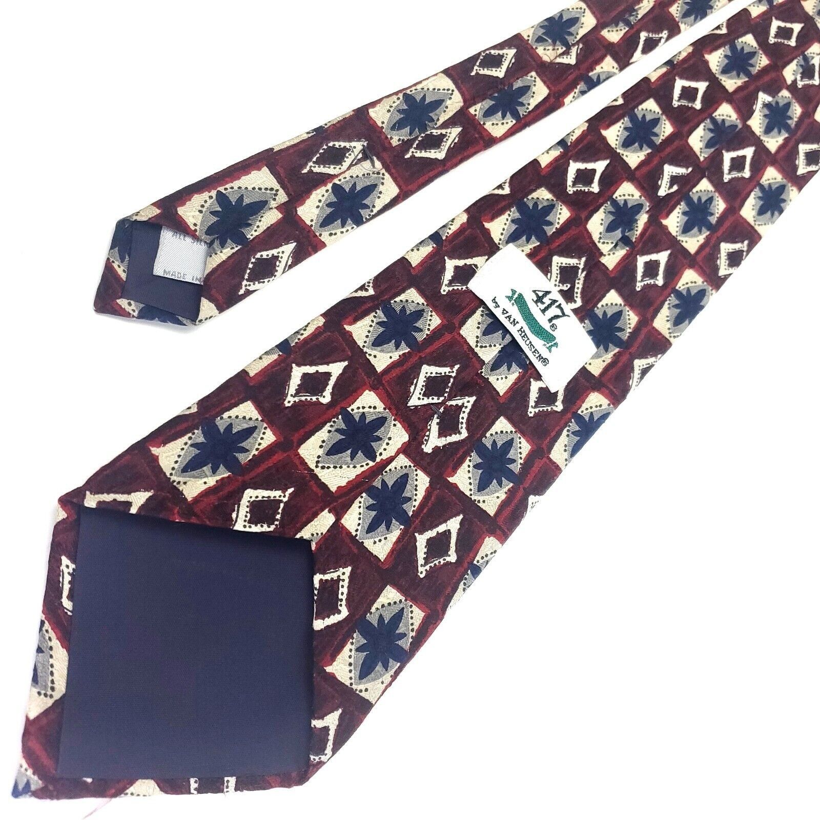 Van Heusen Van Heusen 417 Red Beige Silk Tie Woven Geometric Wide Size ONE SIZE - 3 Thumbnail