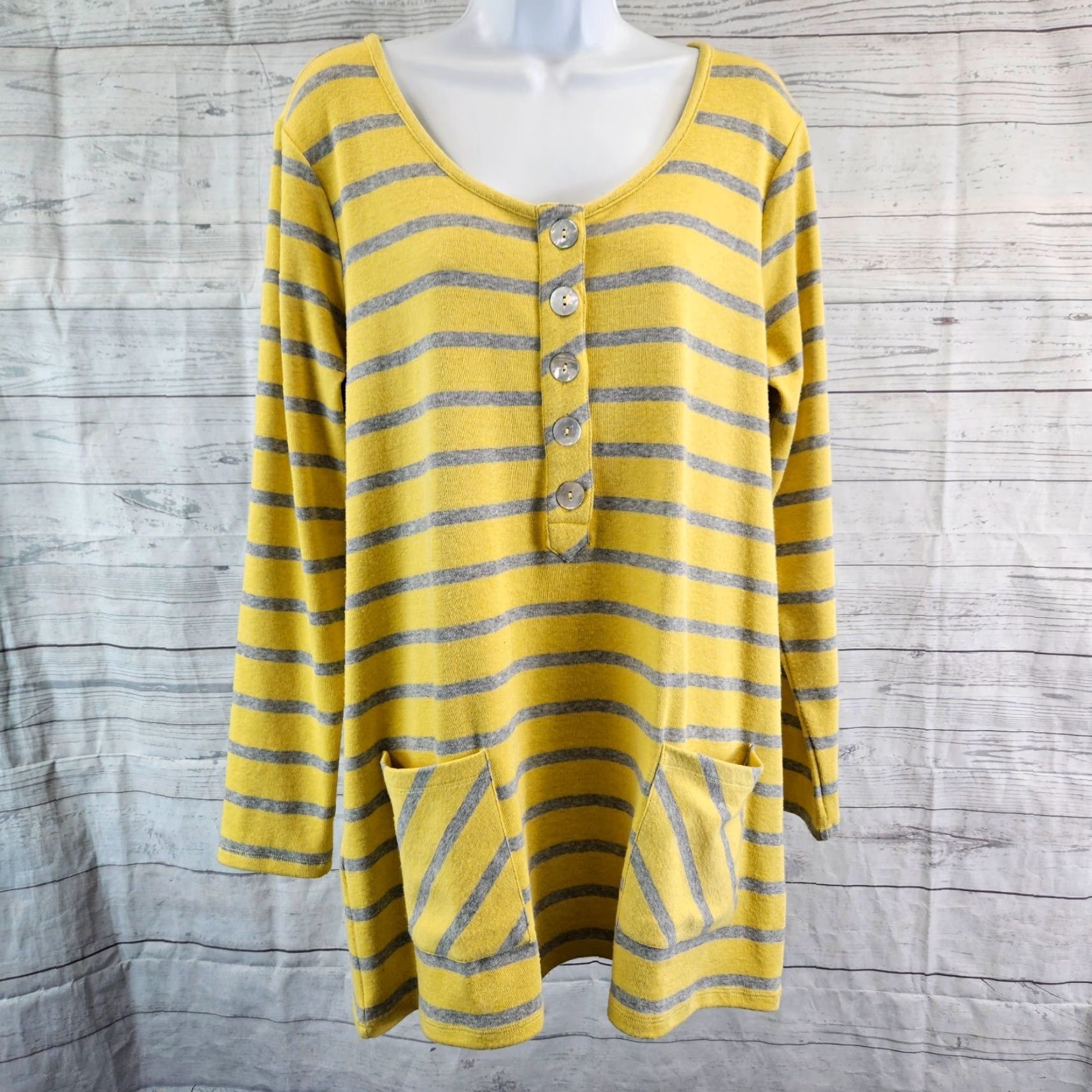 Soft Surroundings Soft Surroundings Parker Tunic Blouse Yellow Gray Stripe Long Sleeve M Womens Size M / US 6-8 / IT 42-44 - 2 Thumbnail
