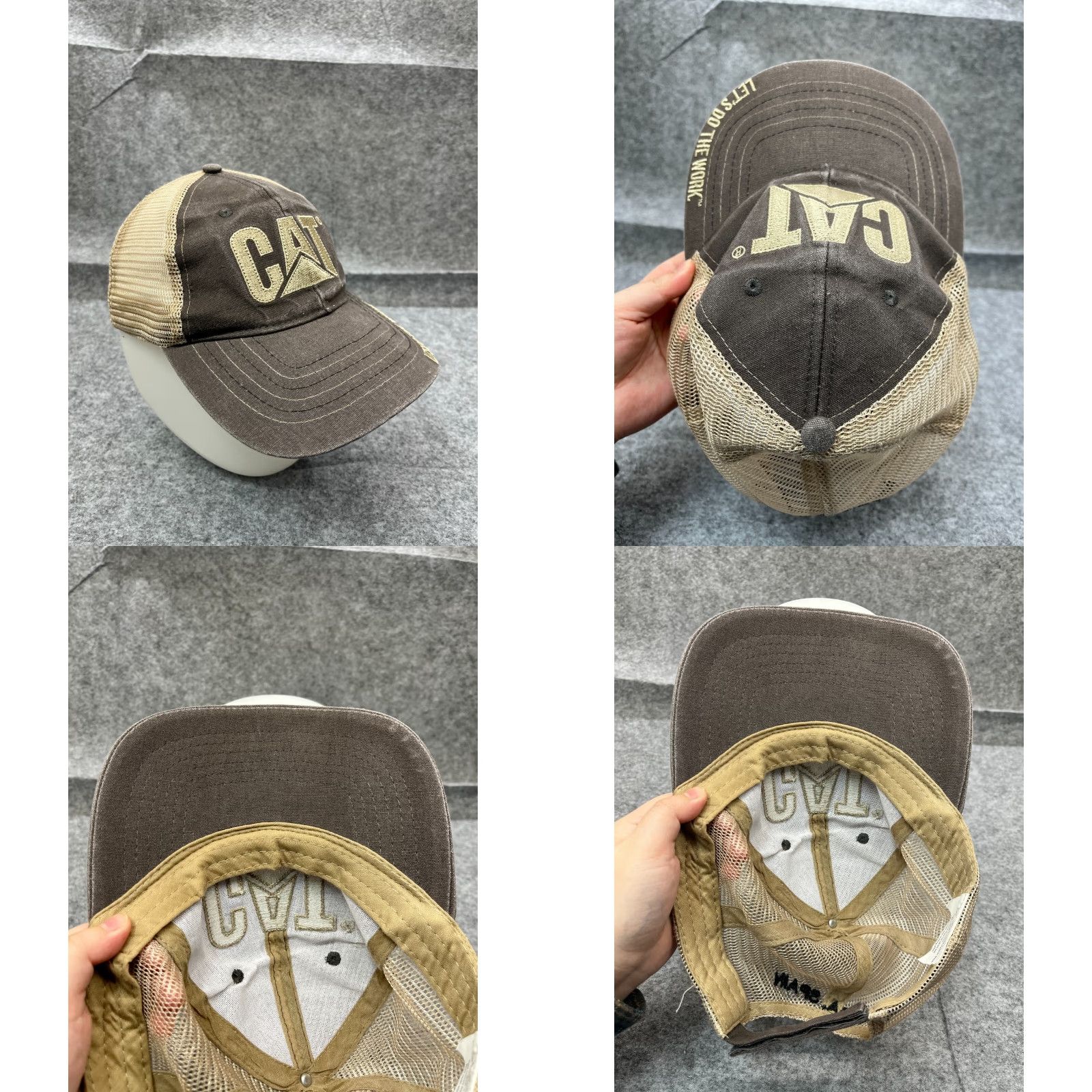 Vintage VINTAGE CAT Hat Cap Strap Back Adult Gray Beige Caterpillar Machinery Trucker Poly Size ONE SIZE - 8 Thumbnail