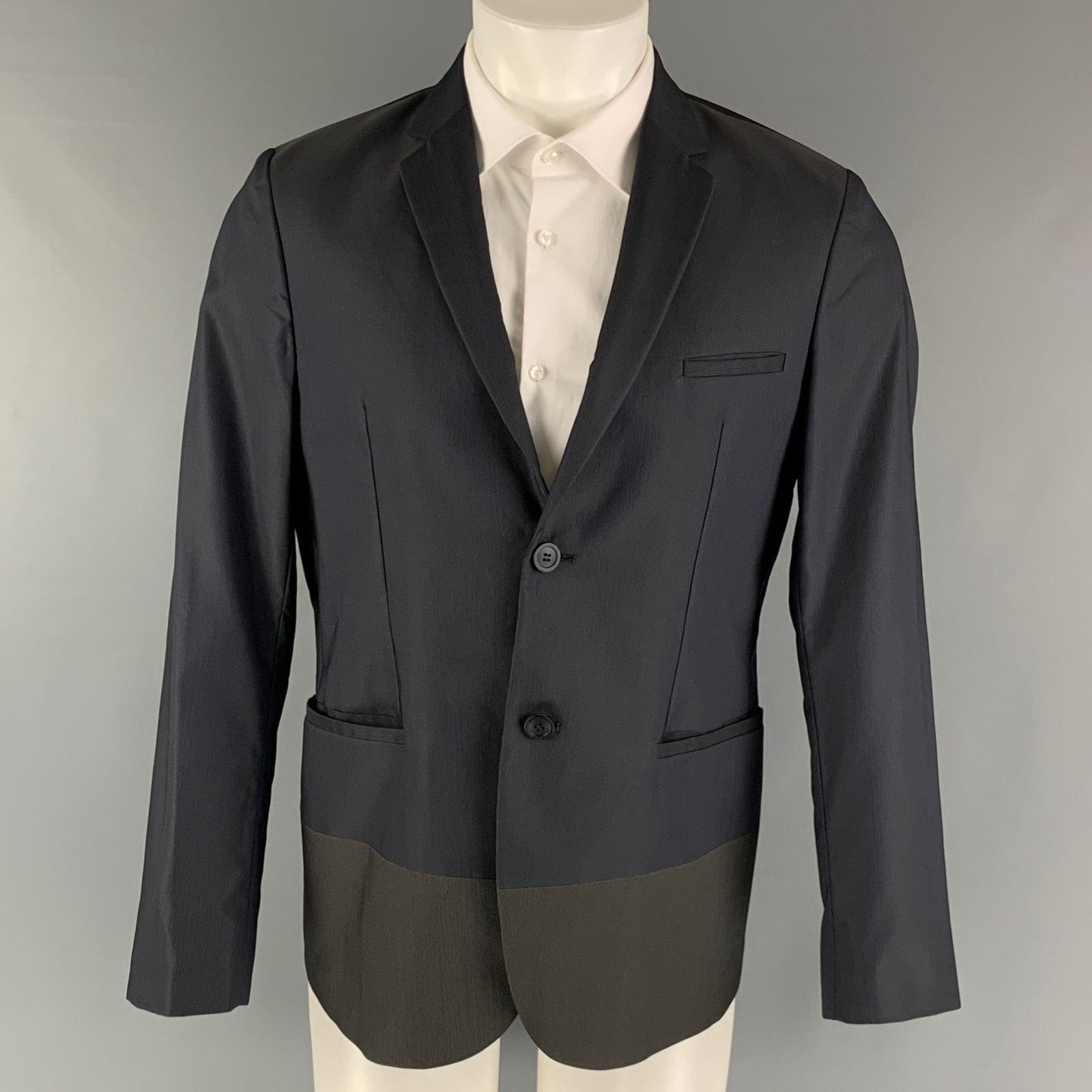 Emporio Armani Size 38 Navy Olive Color Block Polyester Blend Sport Coat Size 38R - 1 Thumbnail